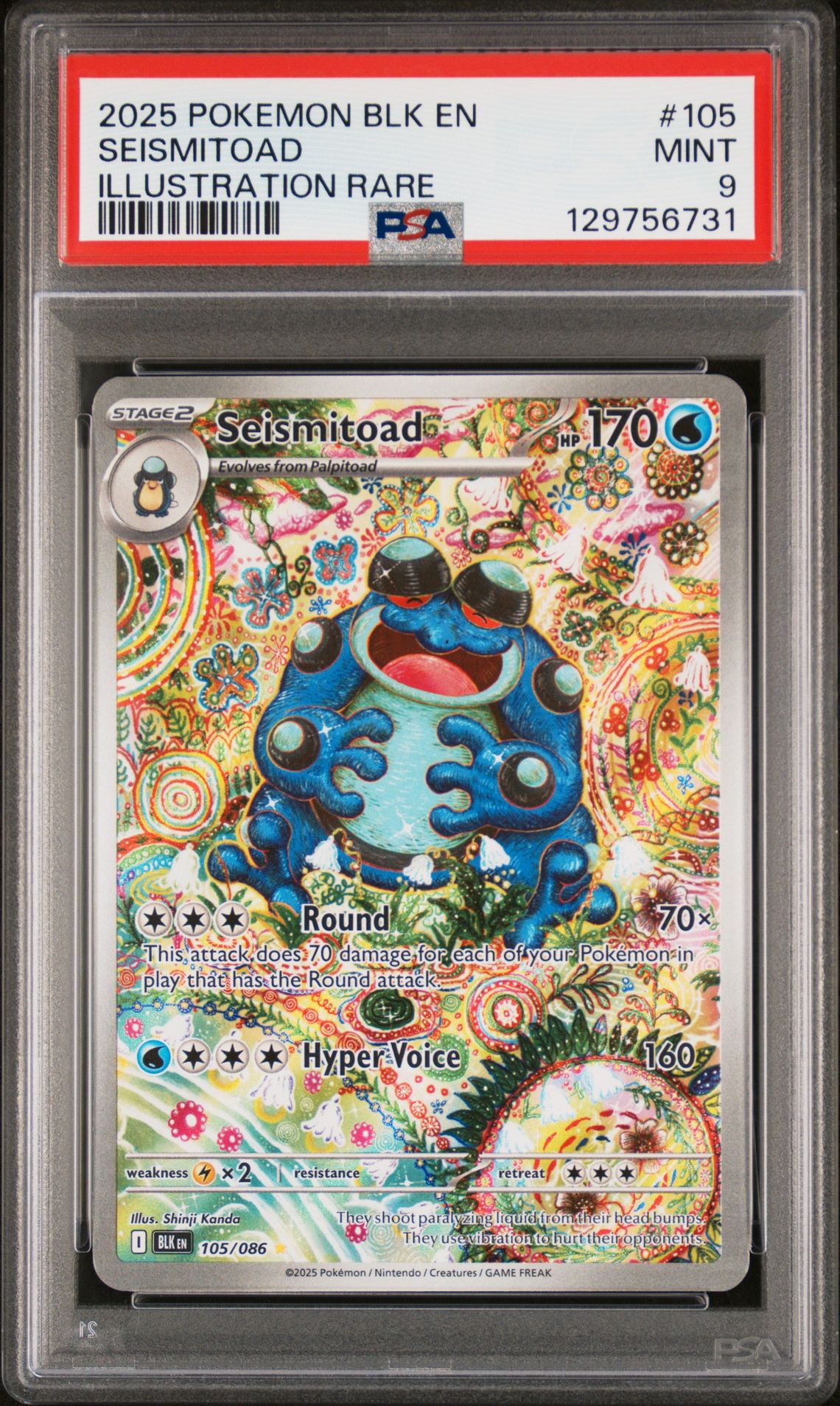 2025 Pokemon Blk En-Black Bolt Seismitoad #105 (Illustration Rare) Mint 9 front