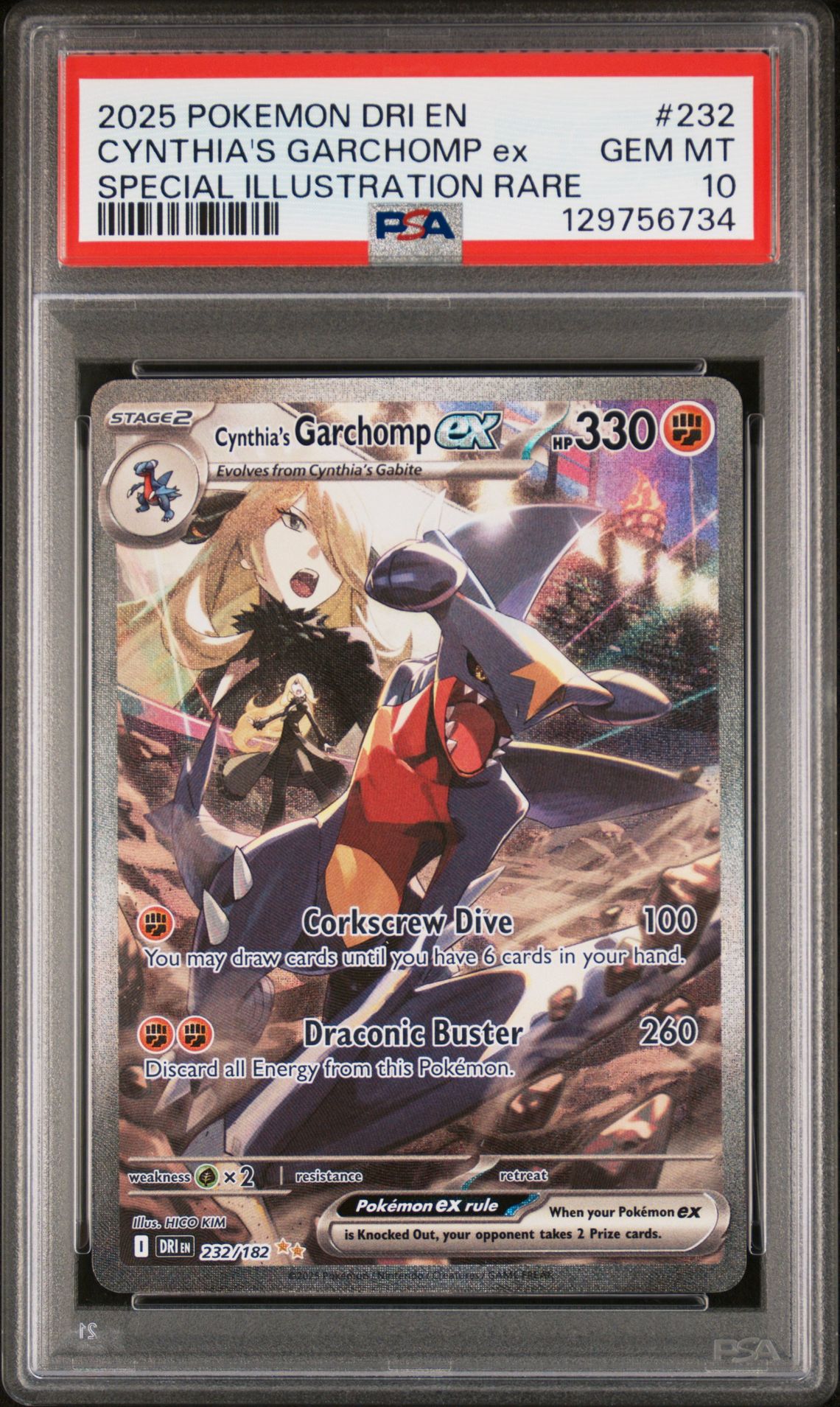 2025 Pokemon Dri En-Destined Rivals Cynthia's Garchomp Ex #232 (Special Illustration Rare) Gem Mt 10 front