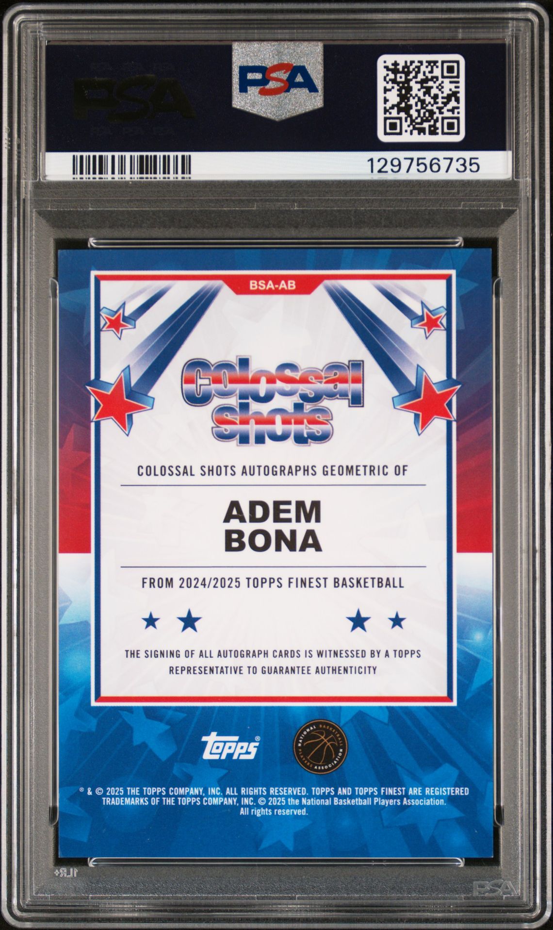 2024 Topps Finest Colossal Shots Autographs Adem Bona #Bsaab Mint 9 back