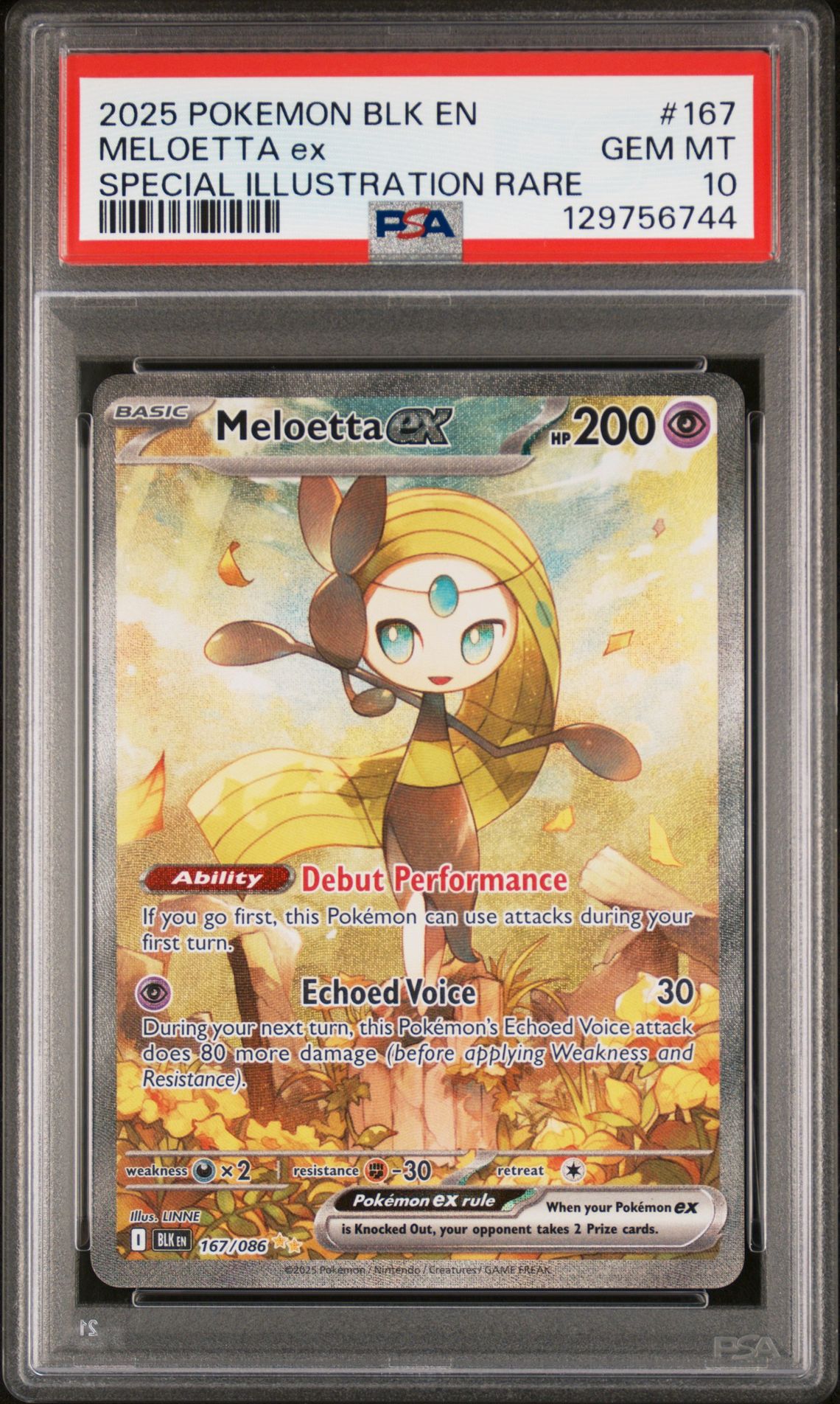 2025 Pokemon Blk En-Black Bolt Meloetta Ex #167 (Special Illustration Rare) Gem Mt 10 front