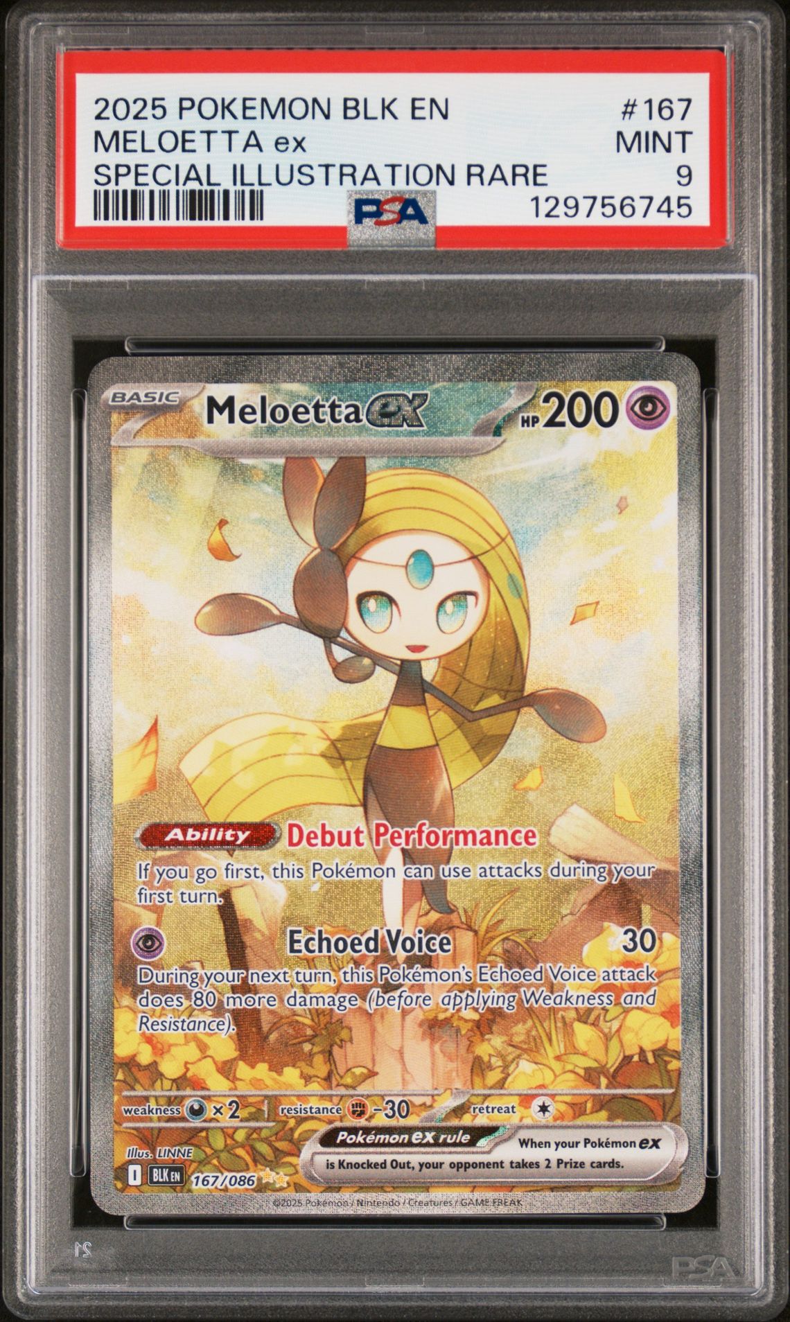 2025 Pokemon Blk En-Black Bolt Meloetta Ex #167 (Special Illustration Rare) Mint 9 front