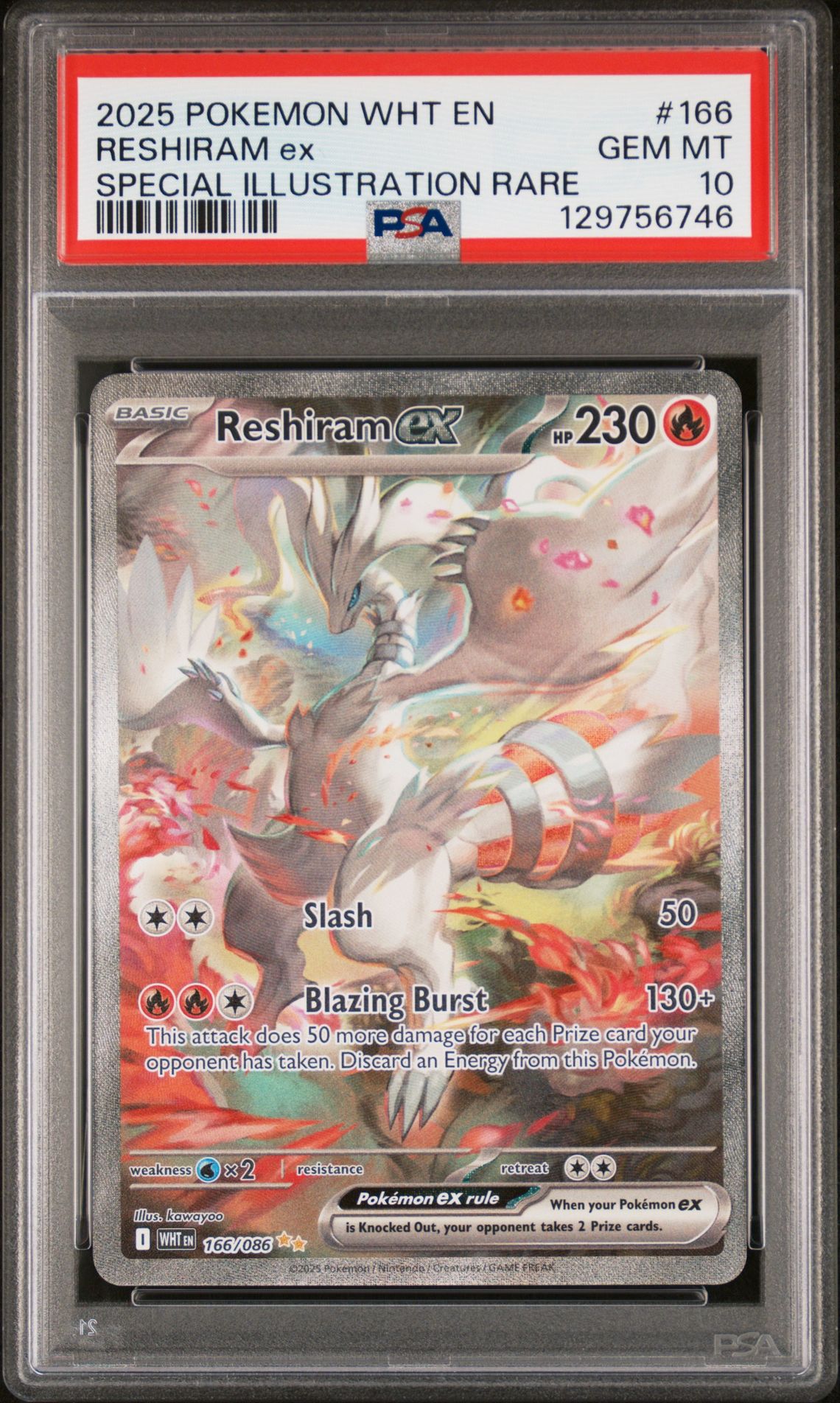 2025 Pokemon Wht En-White Flare Reshiram Ex #166 (Special Illustration Rare) Gem Mt 10 front