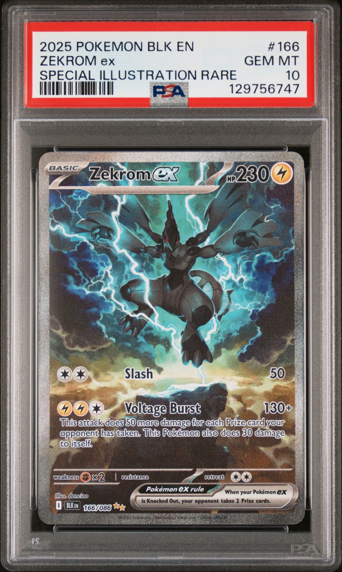2025 Pokemon Blk En-Black Bolt Zekrom Ex #166 (Special Illustration Rare) Gem Mt 10 front