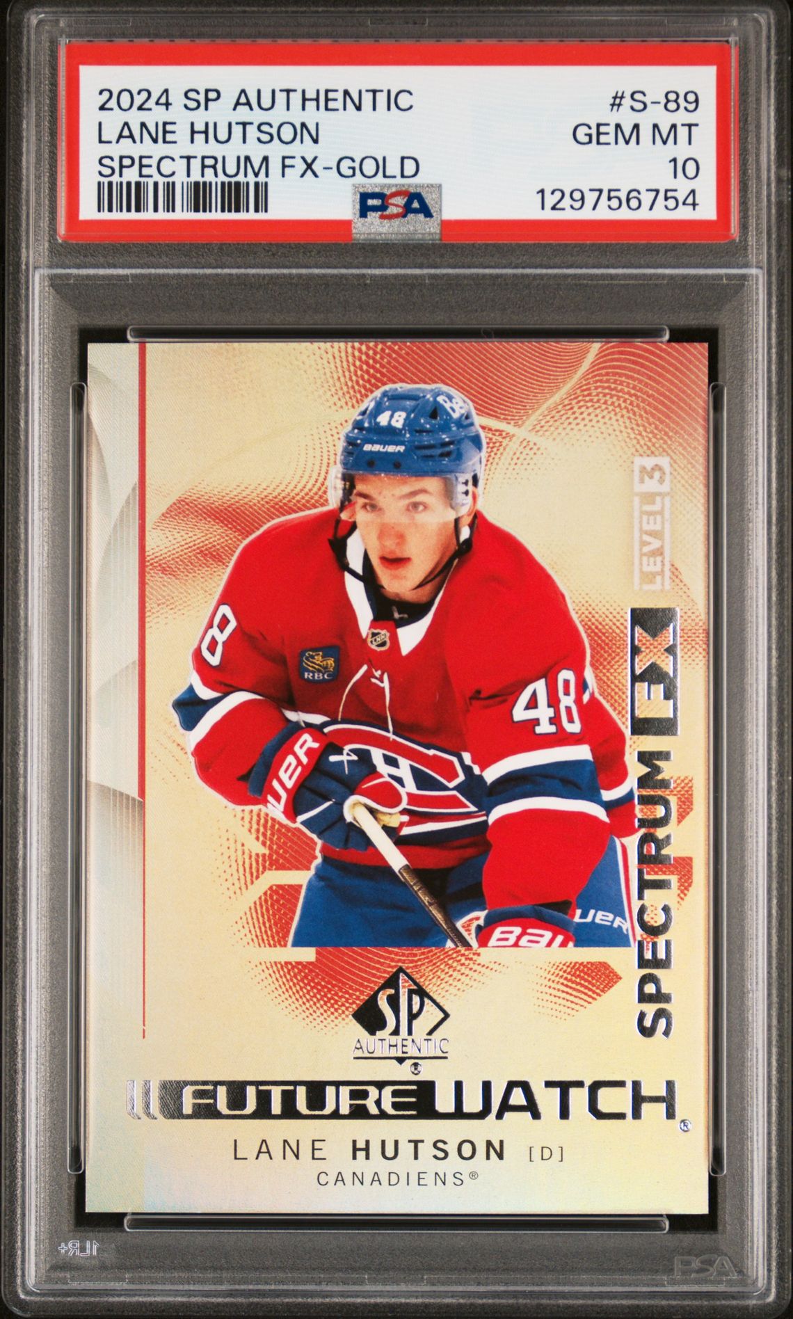 2024 Sp Authentic Spectrum Fx Lane Hutson #S-89 (Spectrum Fx-Gold) Gem Mt 10 front