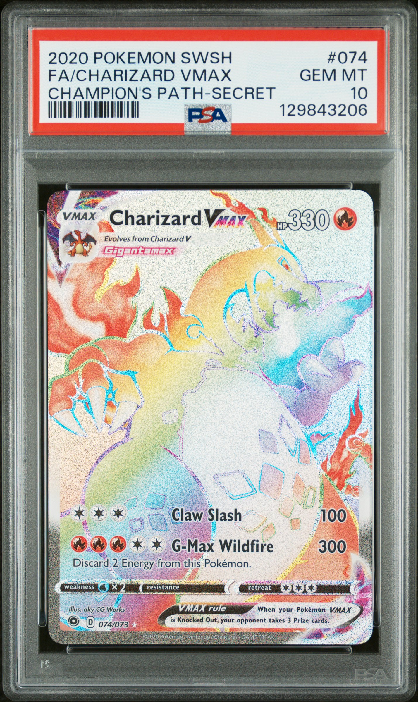 2020 #074 Full Art/Charizard Vmax PSA 10 Sword & Shield Champion'S Path