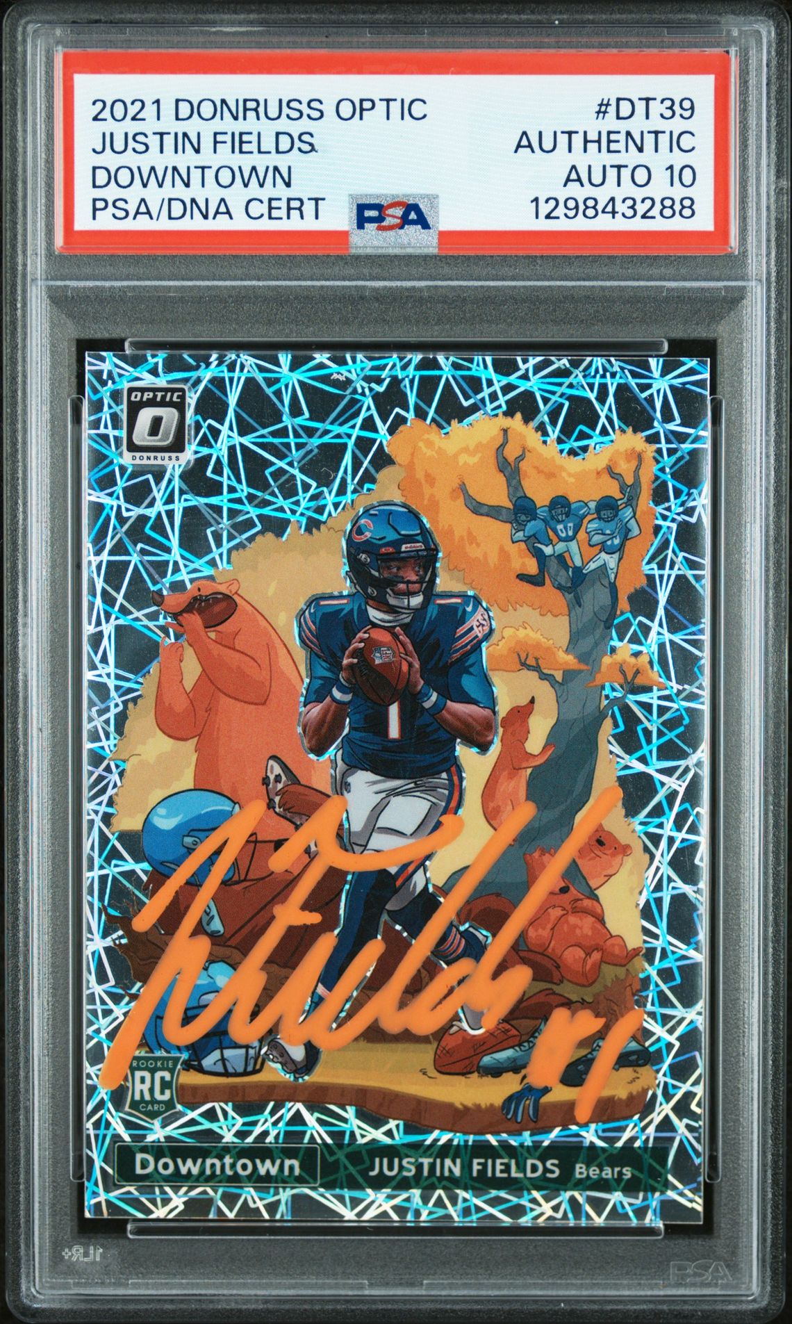 2021 Panini Donruss Optic Downtown Justin Fields #Dt39 (Downtown) N0: Authentic front