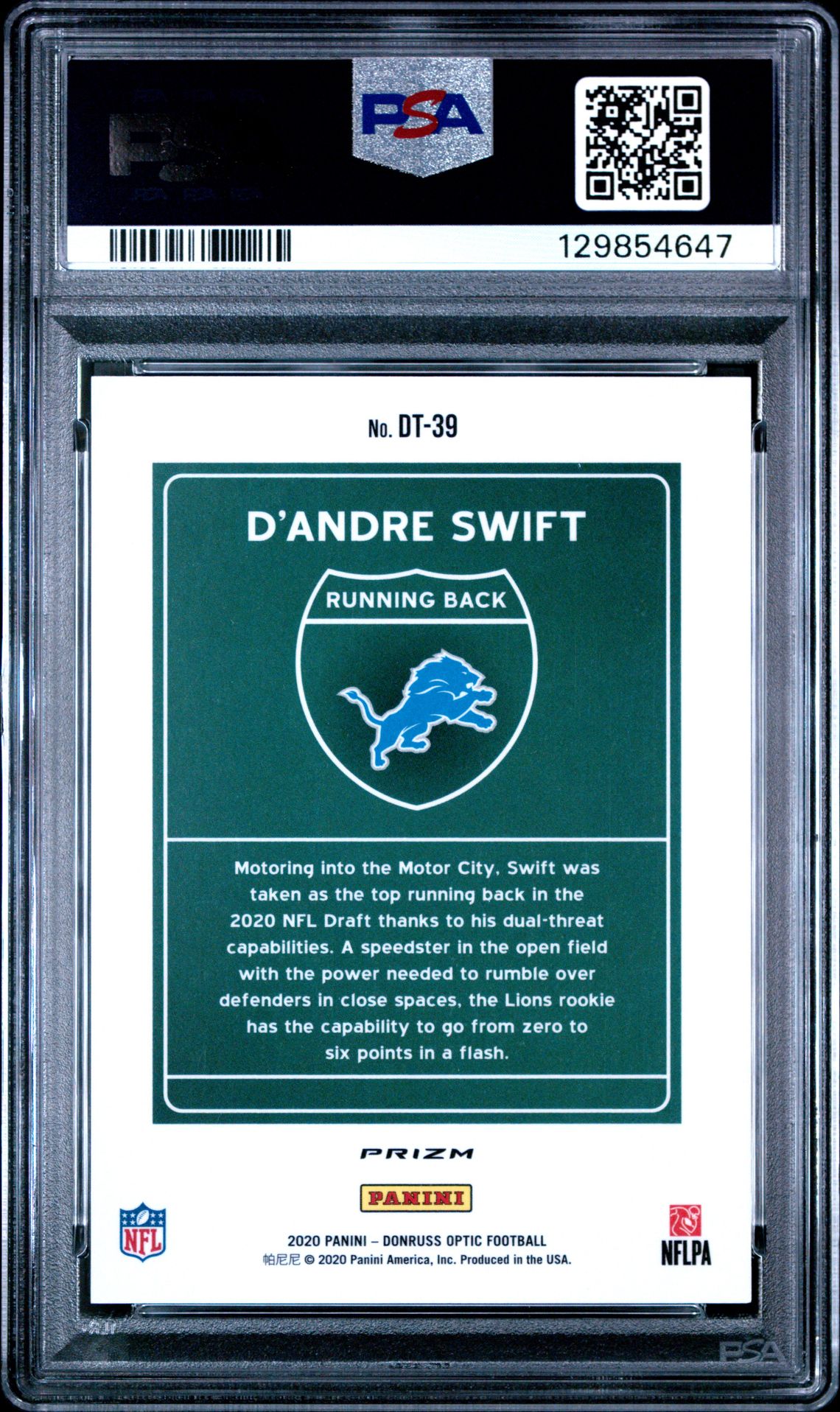 2020 PANINI DONRUSS OPTIC DOWNTOWN D'ANDRE SWIFT DOWNTOWN DT39 GEM MT 10 back