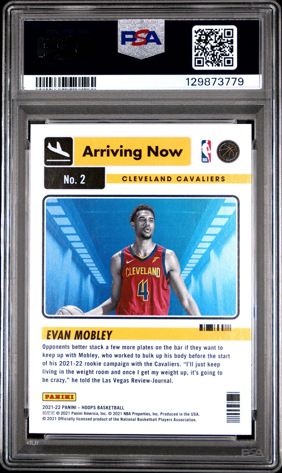 2021 Panini Nba Hoops Arriving Now Evan Mobley #2 (Arriving Now-Holo) Mint 9 back