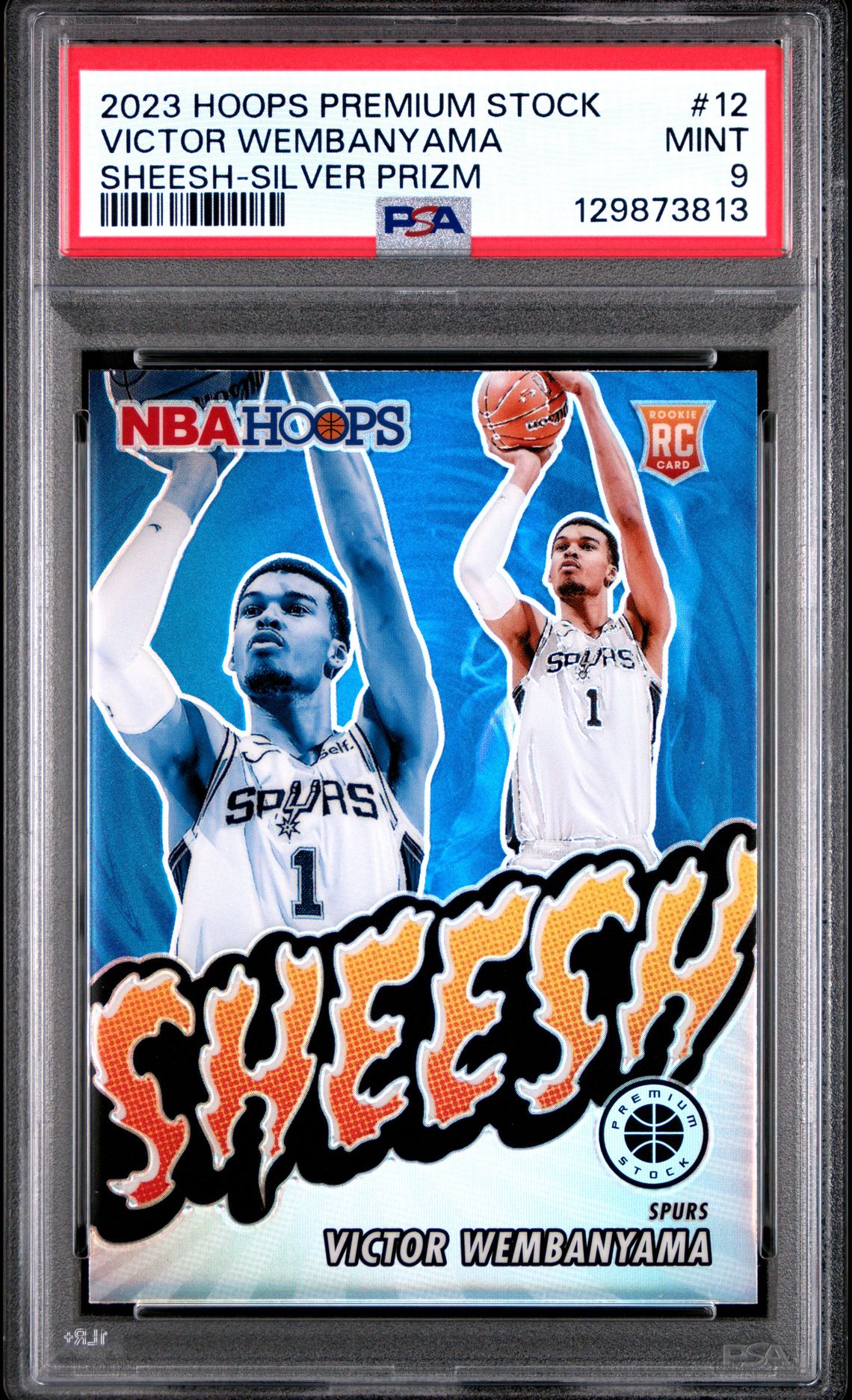 2023 Panini Hoops Premium Stock Sheesh Victor Wembanyama #12 (Sheesh-Silver Prizm) Mint 9 front