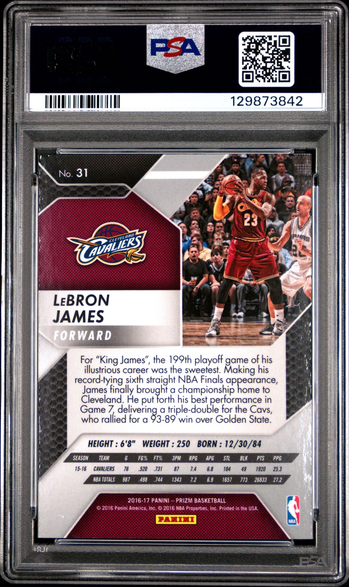 2016 Panini Prizm Lebron James #31 Nm-Mt 8 back