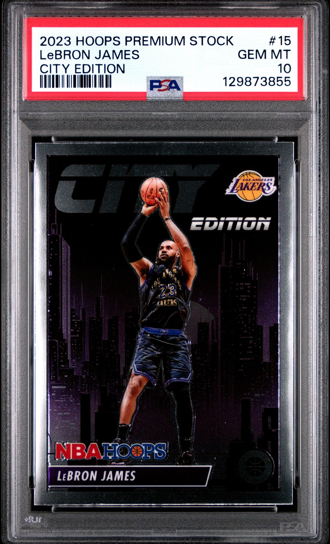 2023 PANINI HOOPS PREMIUM STOCK CITY EDITION LeBRON JAMES  15 GEM MT 10 front