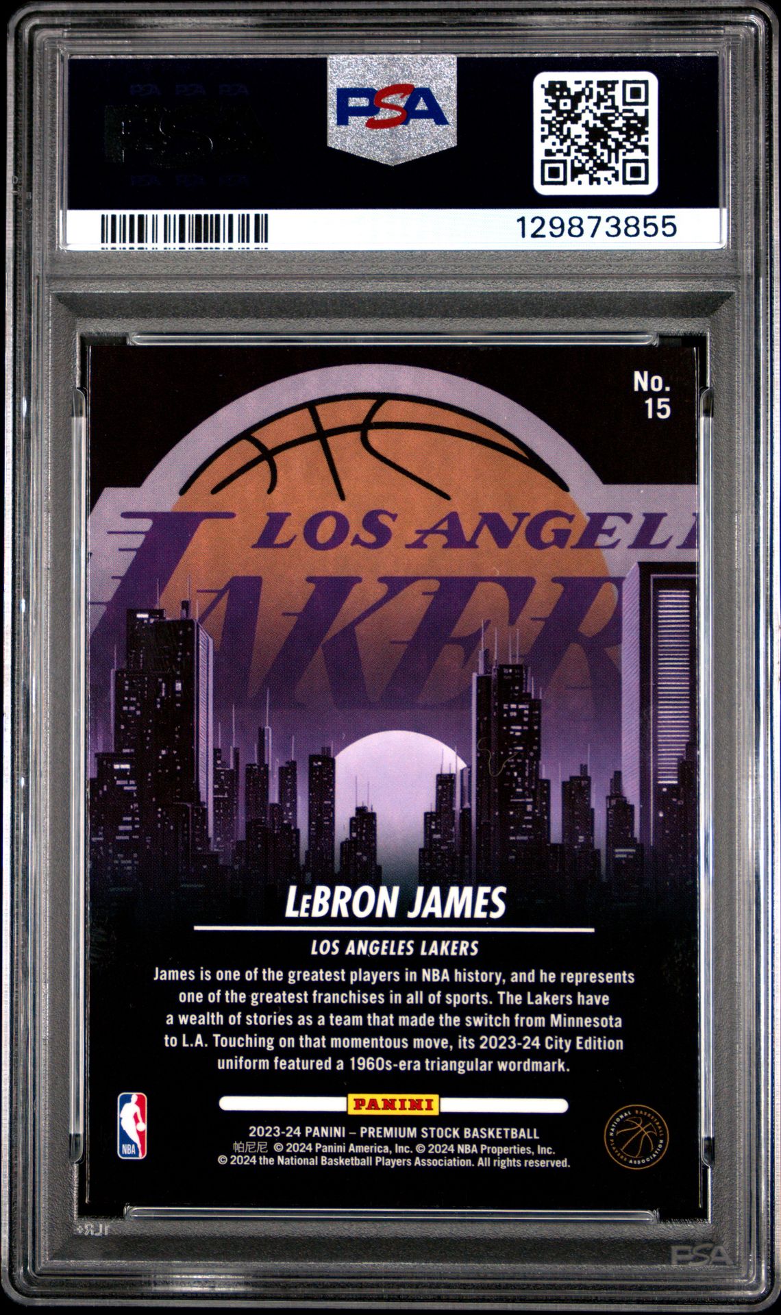 2023 PANINI HOOPS PREMIUM STOCK CITY EDITION LeBRON JAMES  15 GEM MT 10 back
