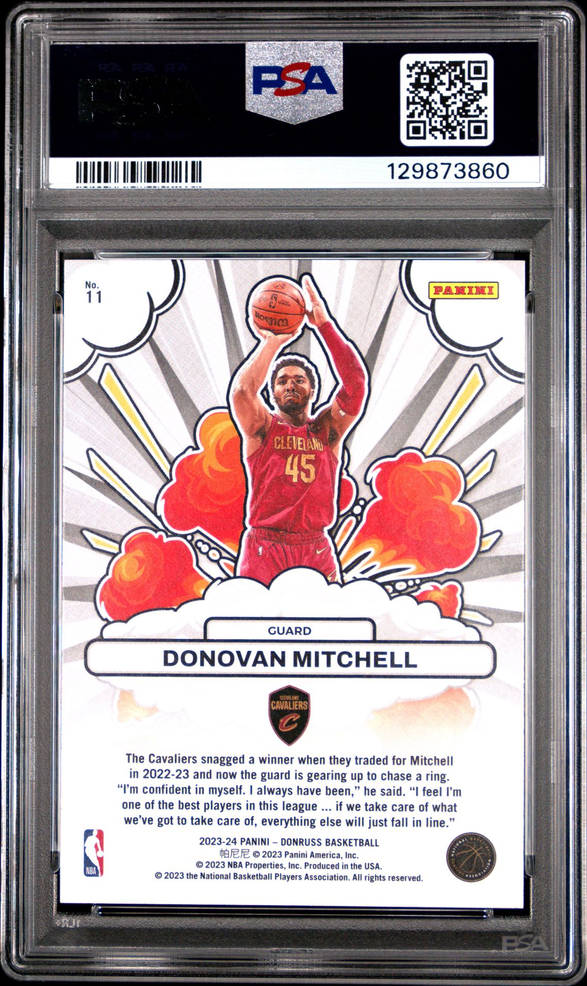 2023 Panini Donruss Bomb Squad Donovan Mitchell #11 Gem Mt 10 back view - PSA certificate #129873860