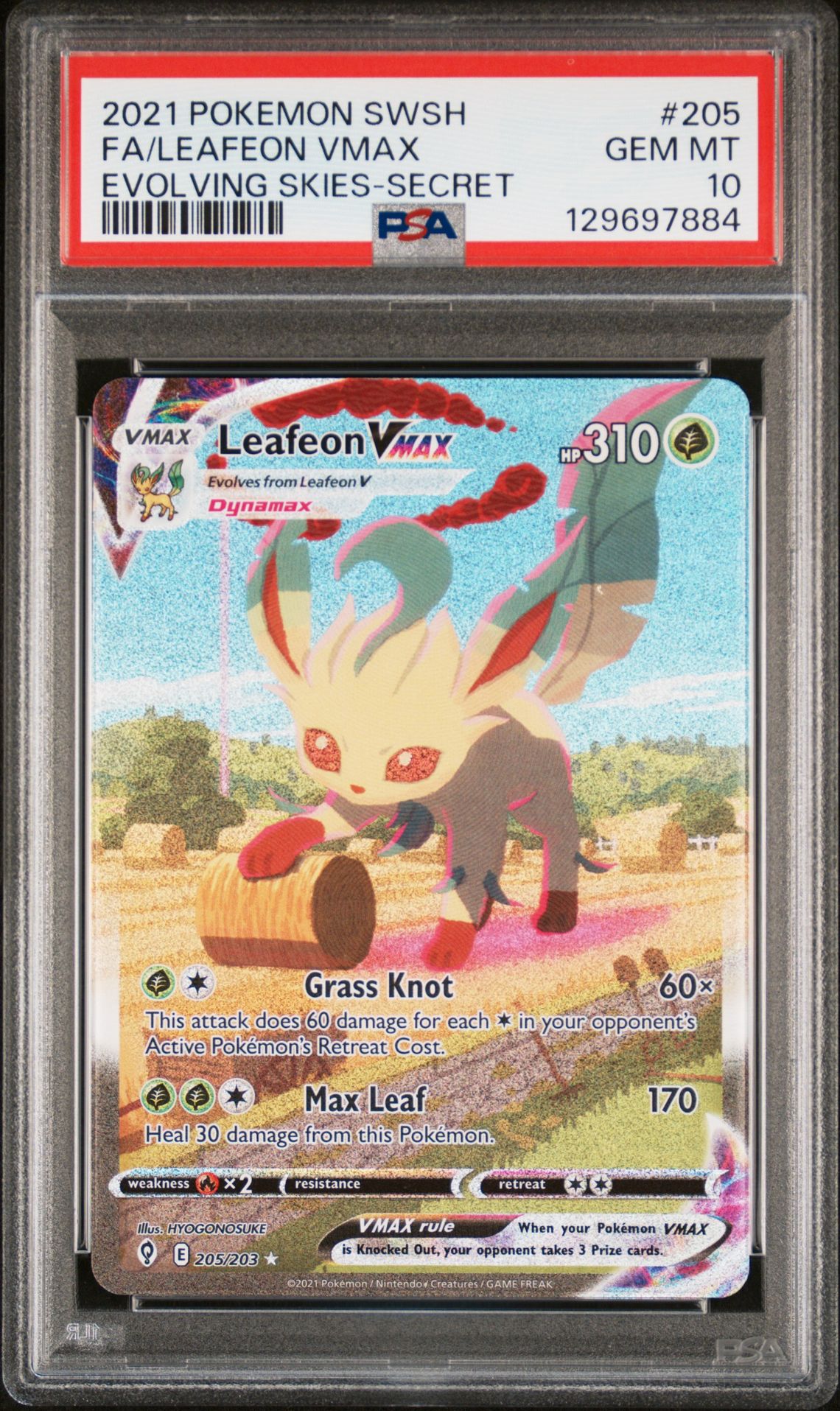 2021 Pokemon Sword & Shield Evolving Skies Fa/Leafeon Vmax #205 (Evolving Skies-Secret) Gem Mt 10 front