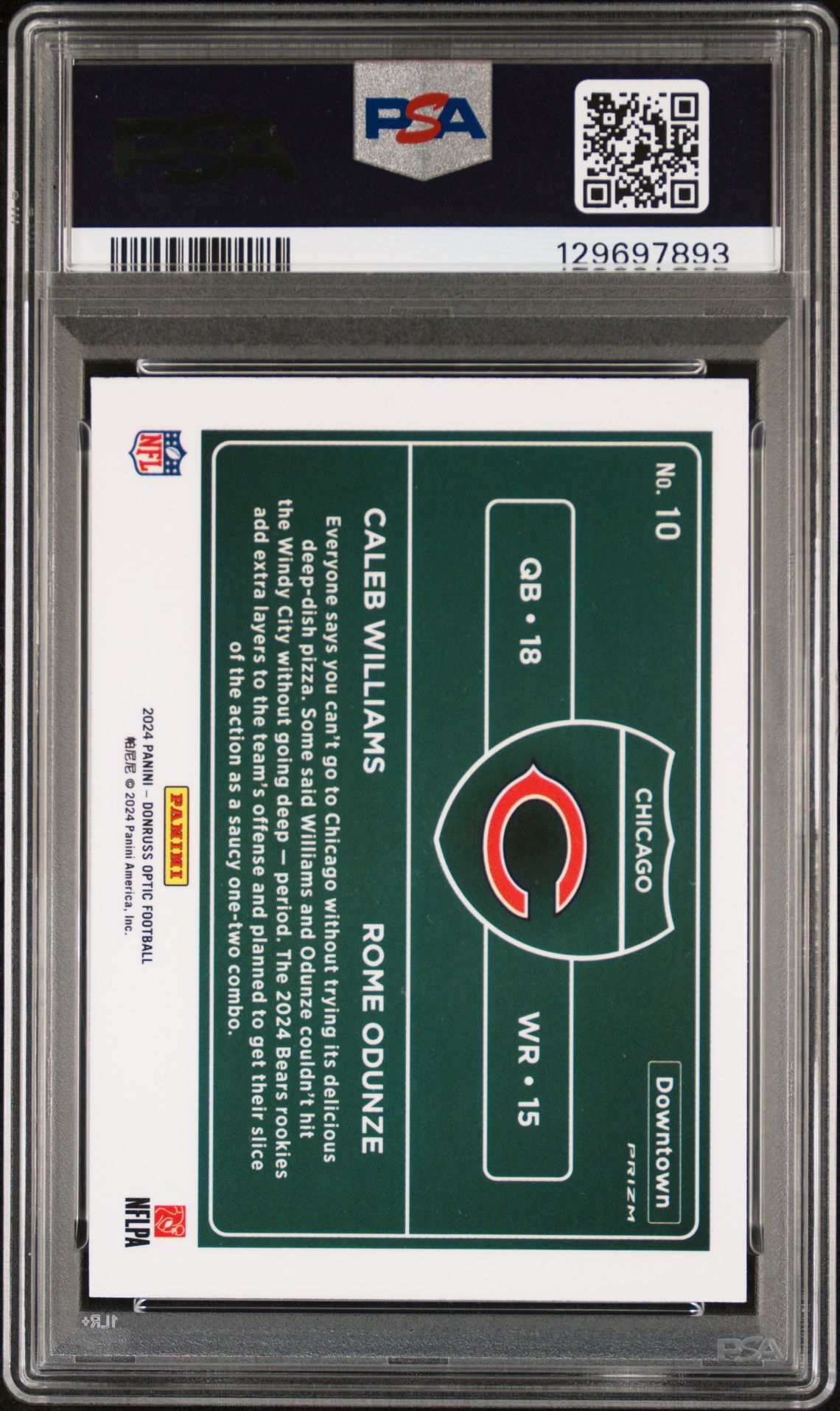 2024 Panini Donruss Optic Downtown Duos Williams/Odunze #10 Gem Mt 10 back