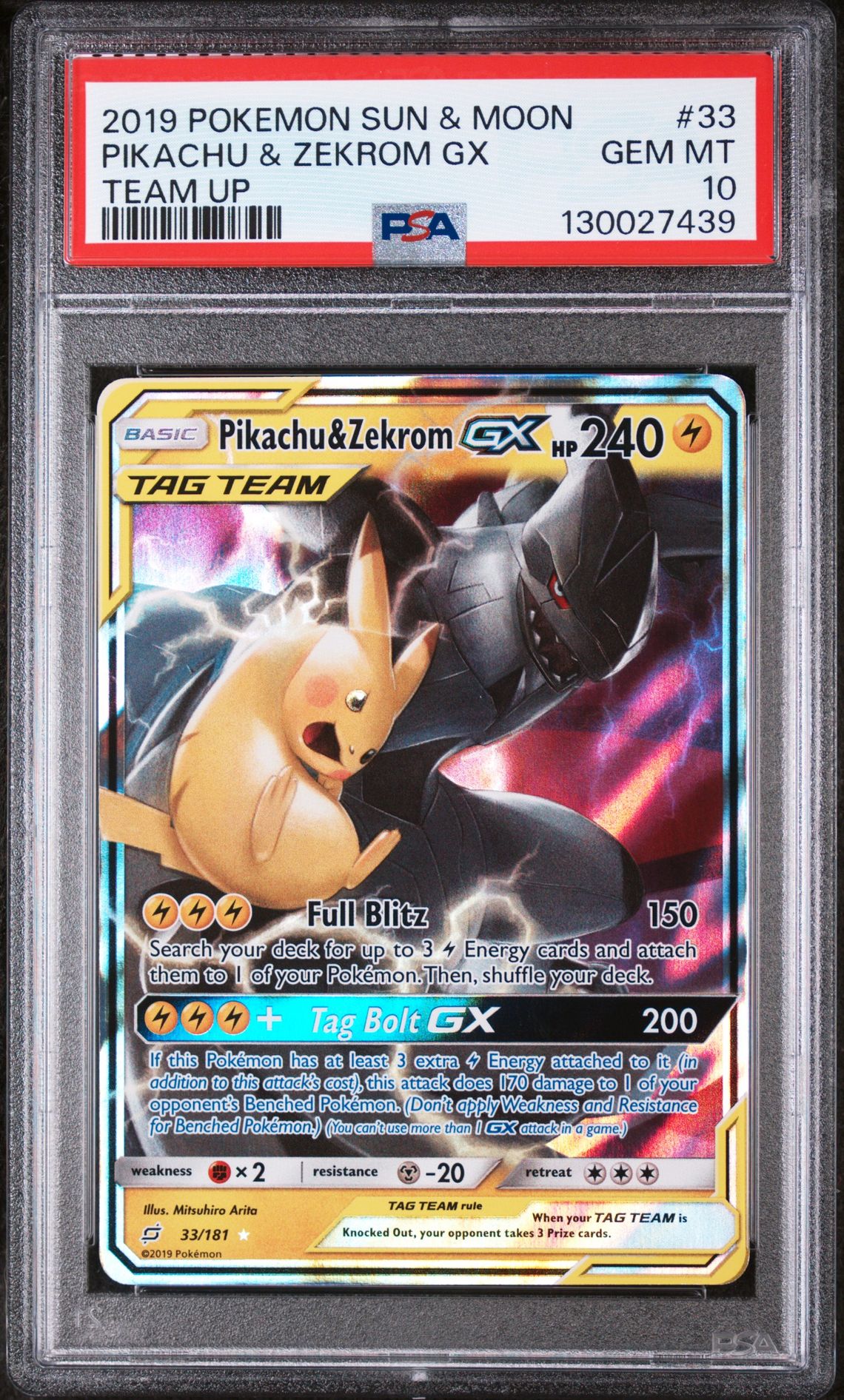 2019 Pokemon Sun & Moon Team Up Pikachu & Zekrom Gx #33 (Team Up) Gem Mt 10 front