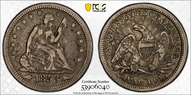 1853 25C Arrows and Rays VF30