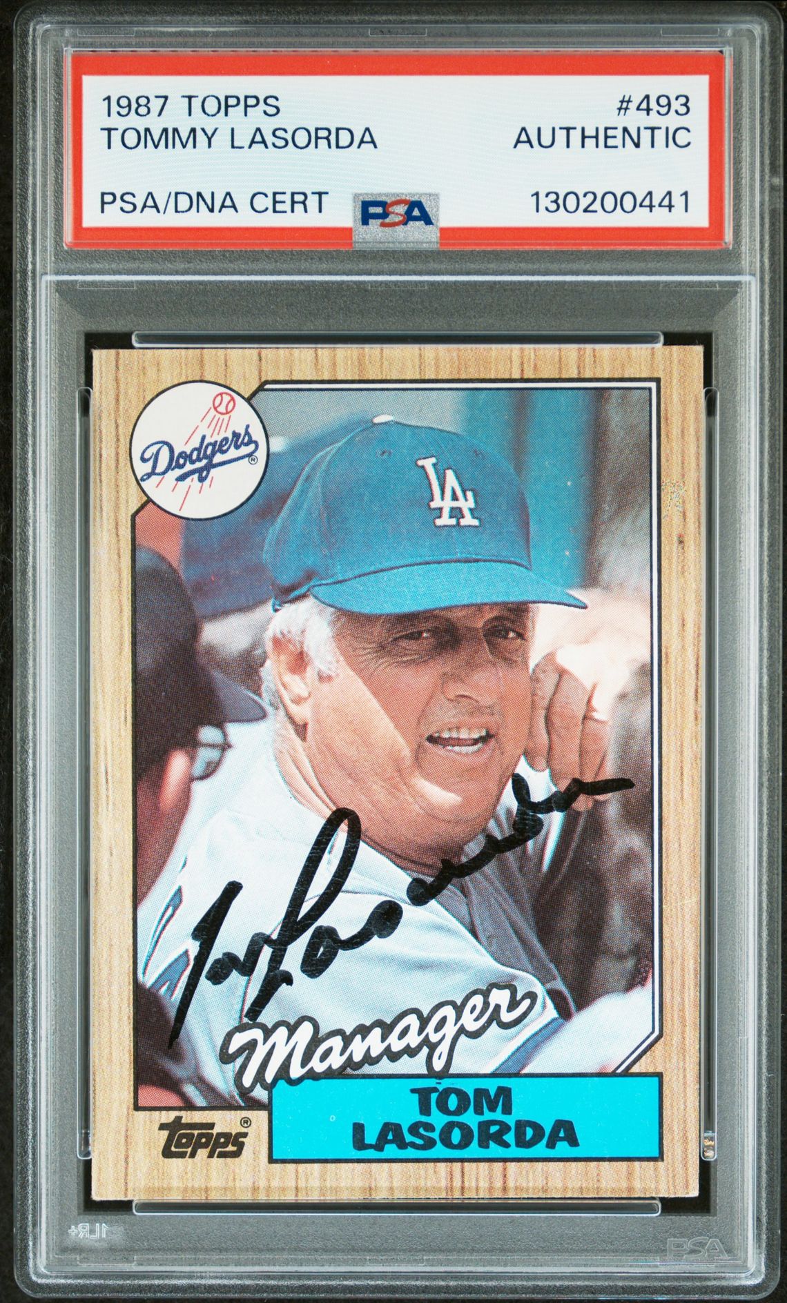 1987 Topps Tommy Lasorda #493 N0: Authentic front