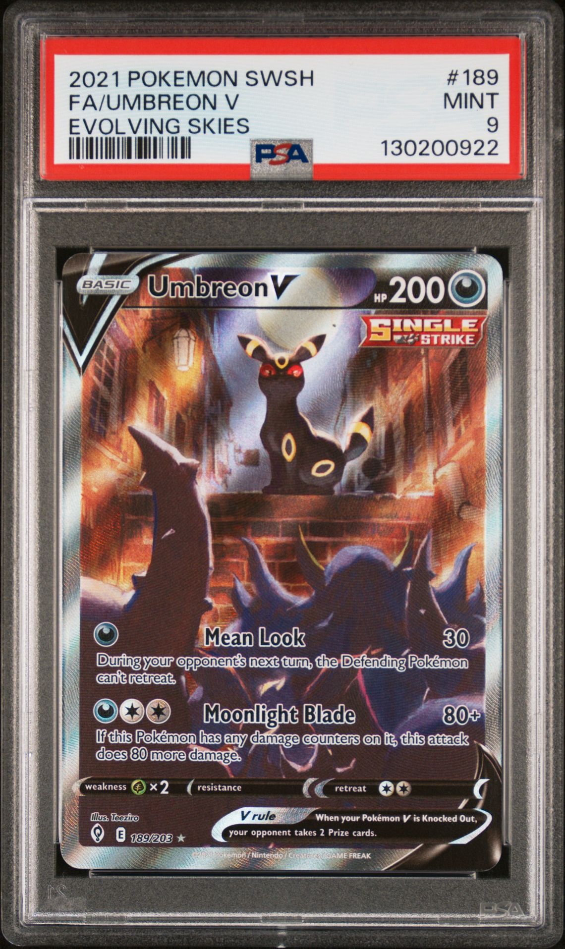 2021 Pokemon Sword & Shield Evolving Skies Fa/Umbreon V #189 (Evolving Skies) Mint 9 front