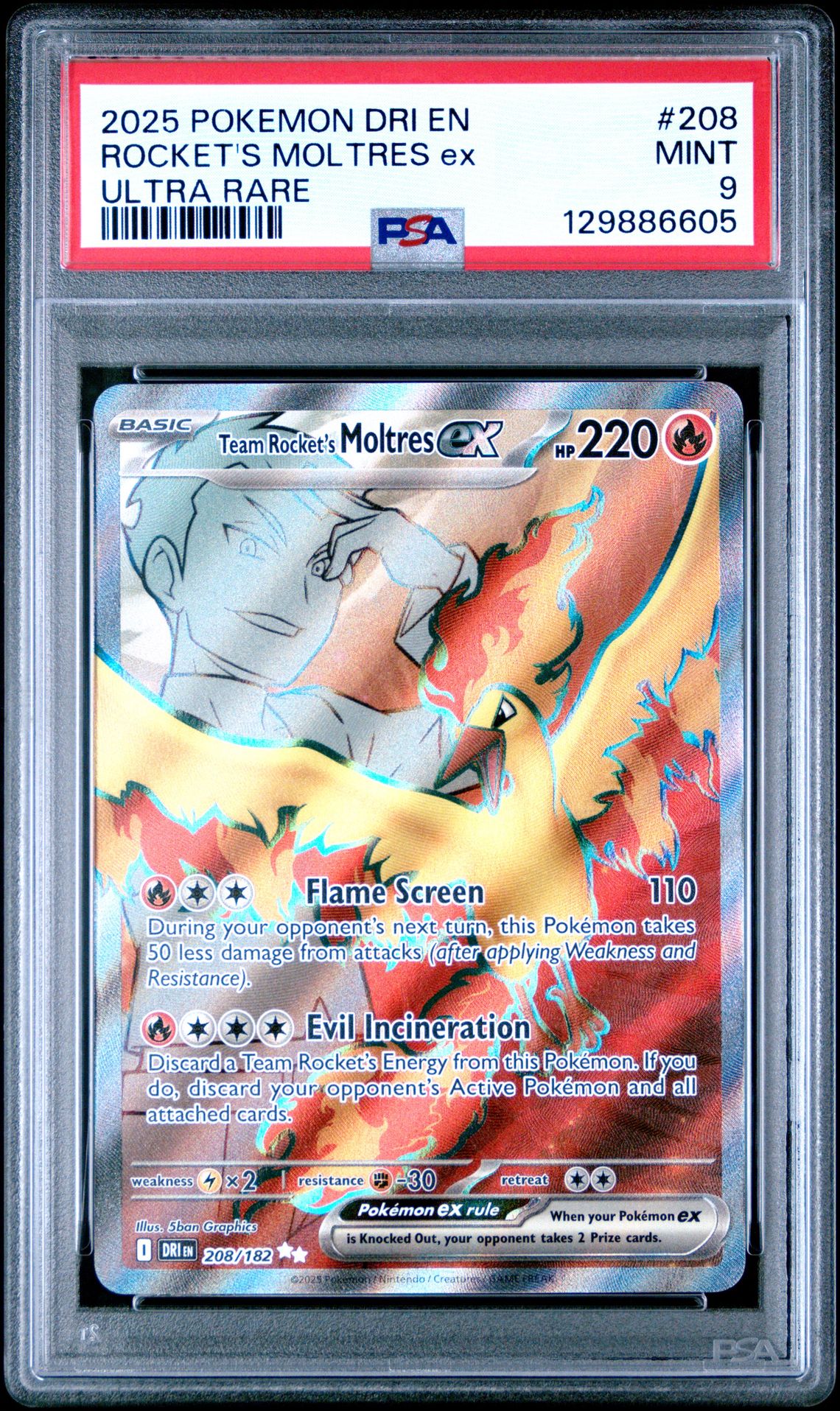 2025 Pokemon Dri En-Destined Rivals Rocket's Moltres Ex #208 (Ultra Rare) Mint 9 front