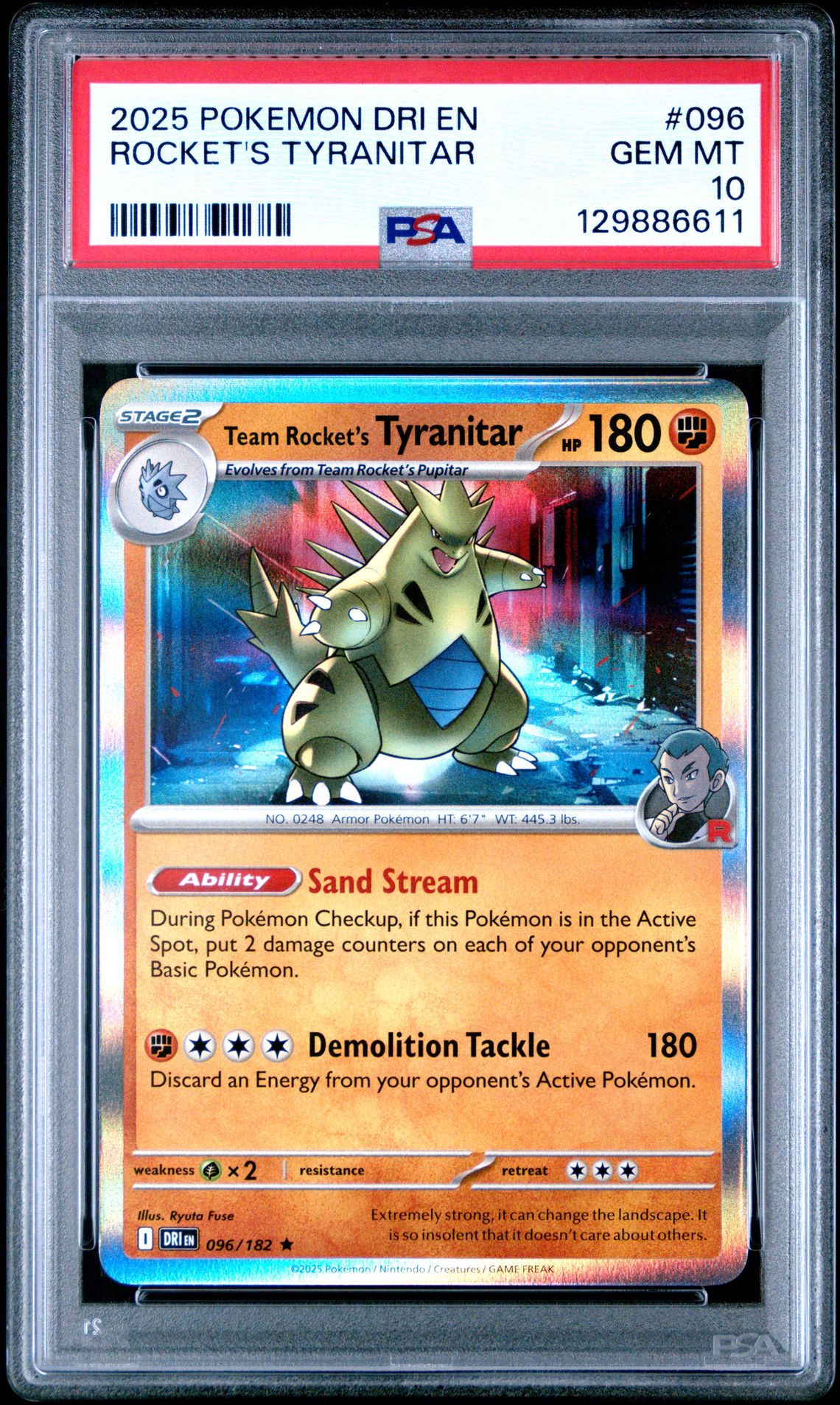 2025 Pokemon Dri En-Destined Rivals Rocket's Tyranitar #096 Gem Mt 10 front
