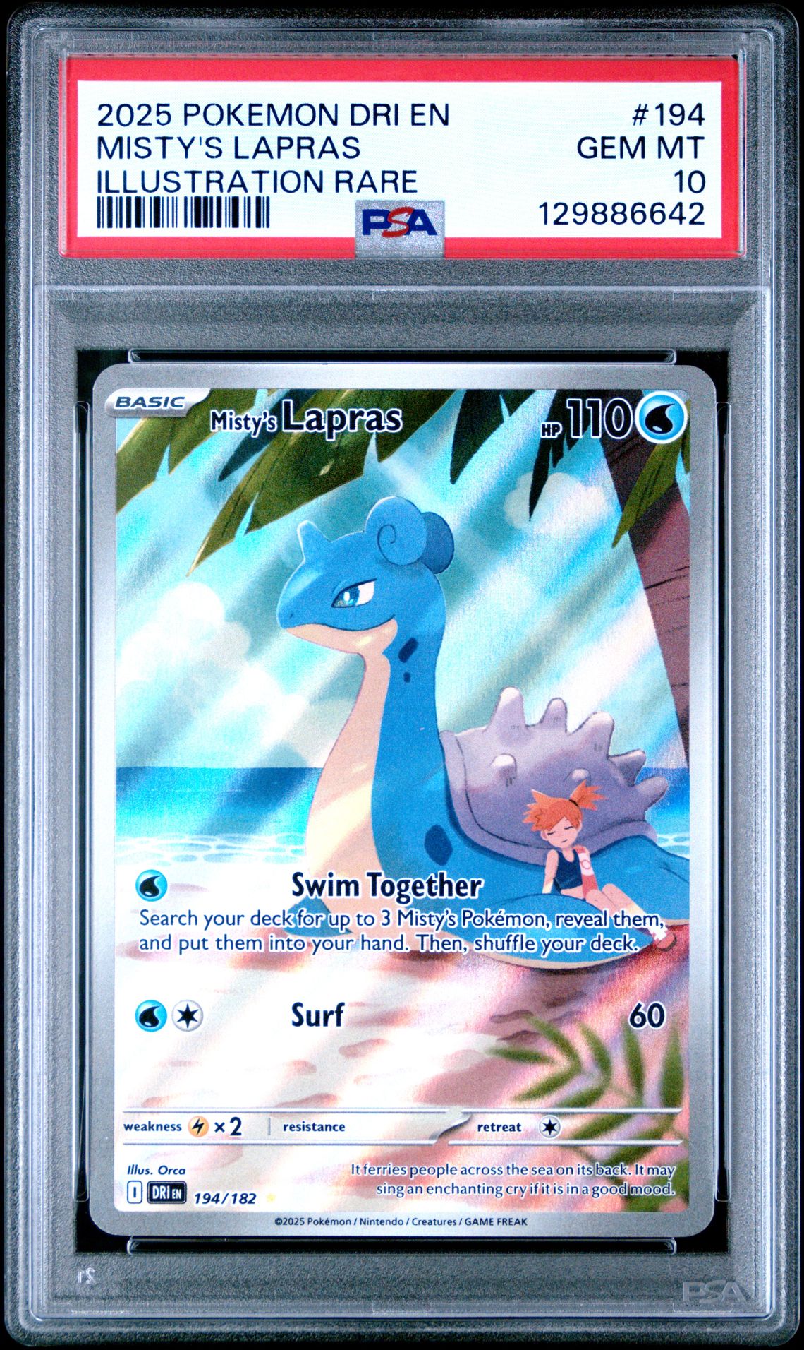 2025 Pokemon Dri En-Destined Rivals Misty's Lapras #194 (Illustration Rare) Gem Mt 10 front