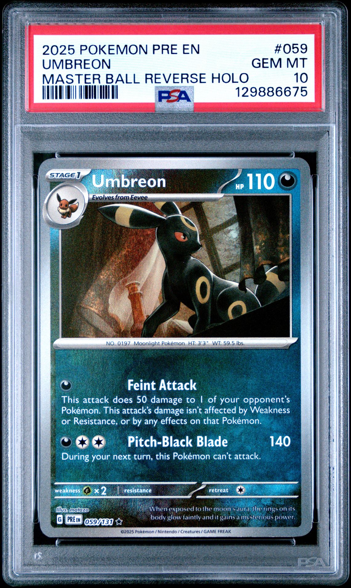 2025 Pokemon Pre En-Prismatic Evolutions Umbreon #059 (Master Ball Reverse Holo) Gem Mt 10 front