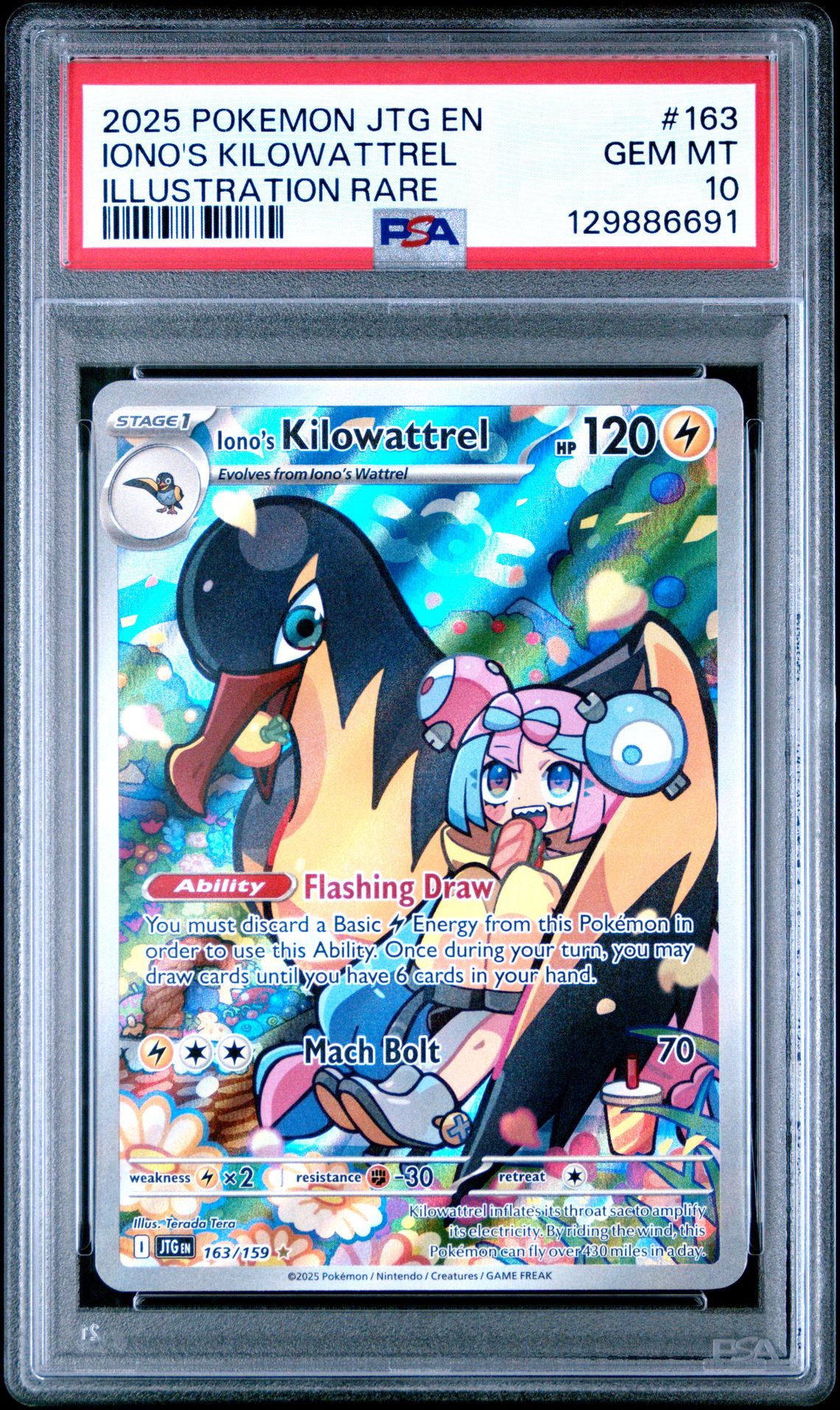 2025 Pokemon Jtg En-Journey Together Iono's Kilowattrel #163 (Illustration Rare) Gem Mt 10 front