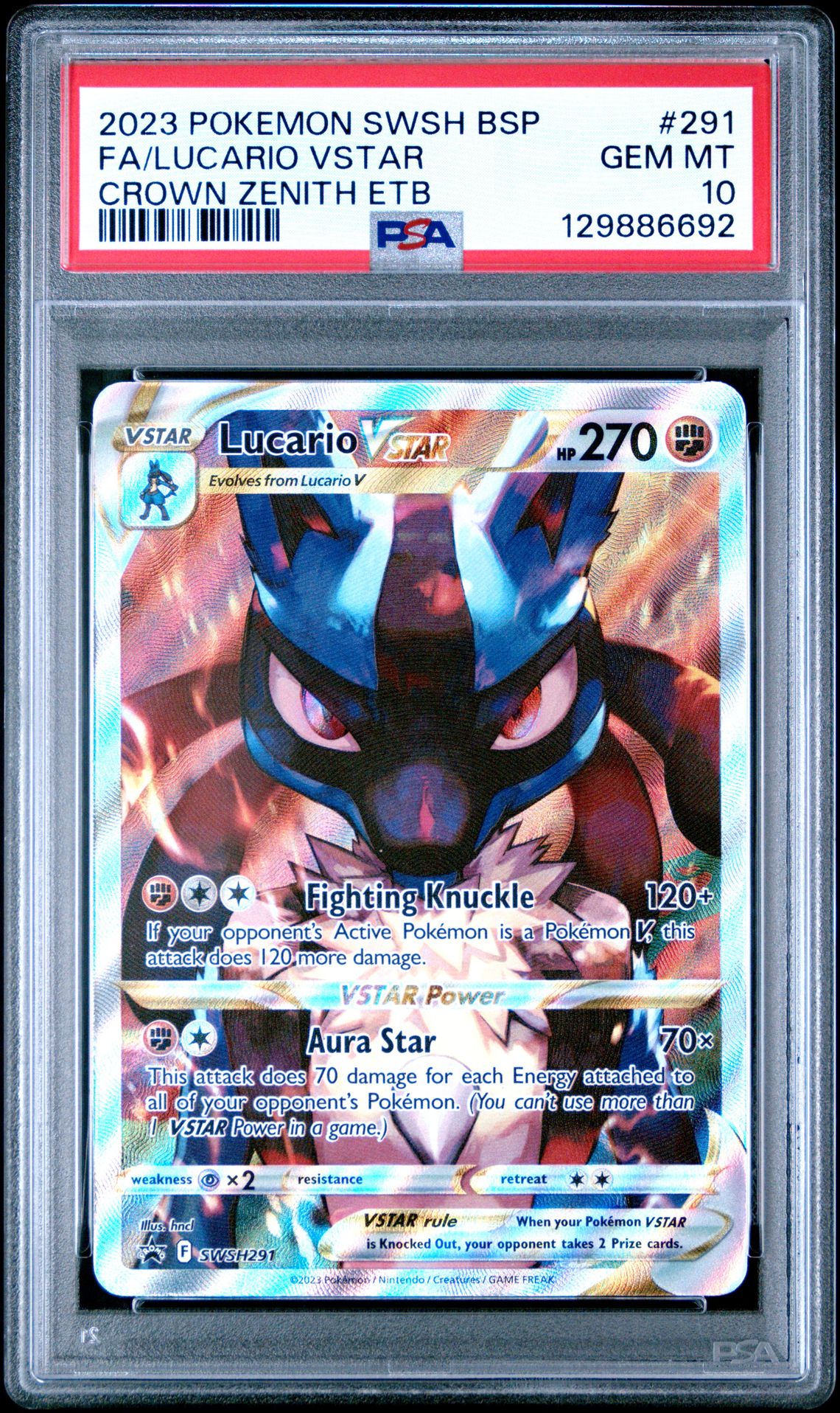2023 Pokemon Swsh Black Star Promo Fa/Lucario Vstar #291 (Crown Zenith Etb) Gem Mt 10 front