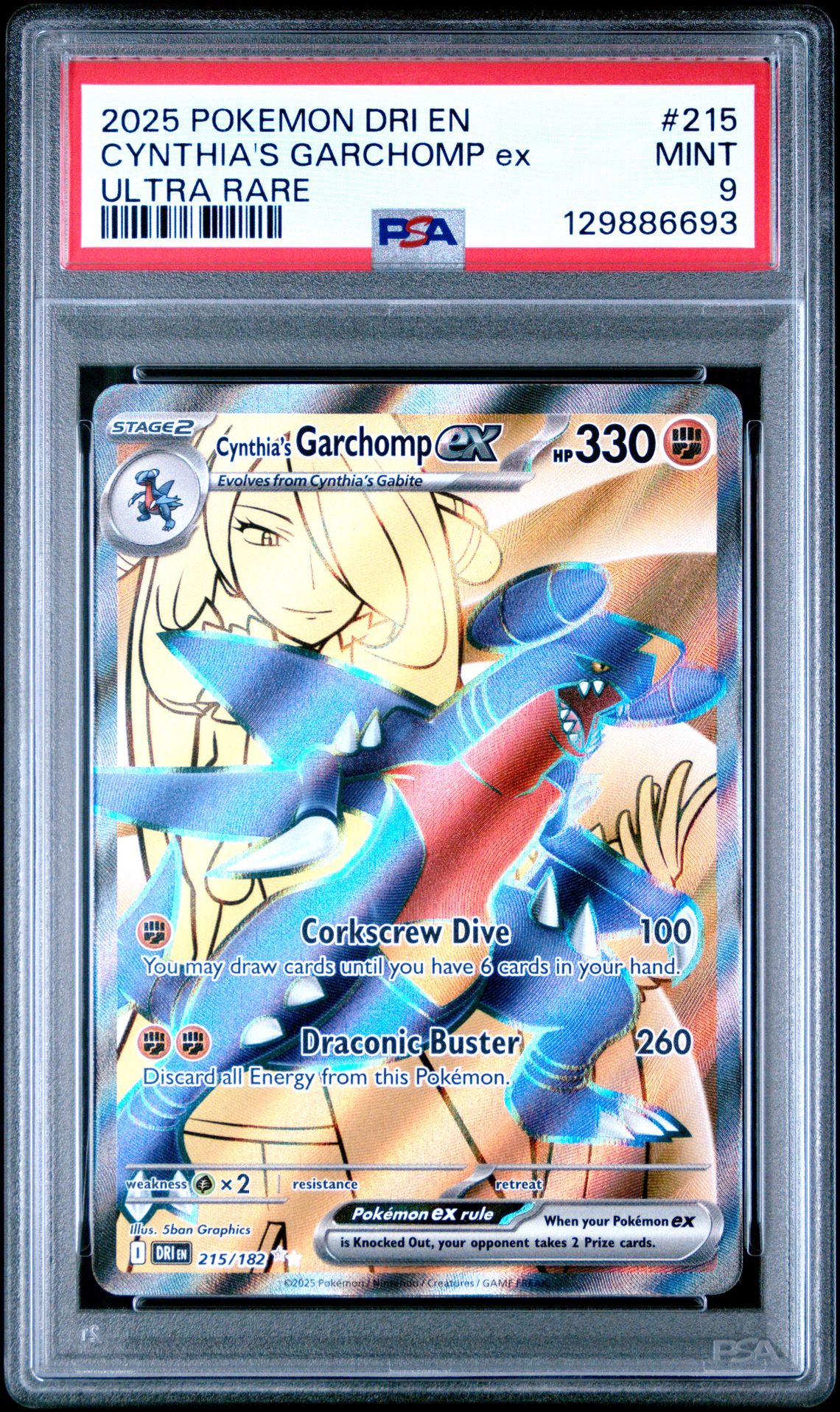 2025 Pokemon Dri En-Destined Rivals Cynthia's Garchomp Ex #215 (Ultra Rare) Mint 9 front