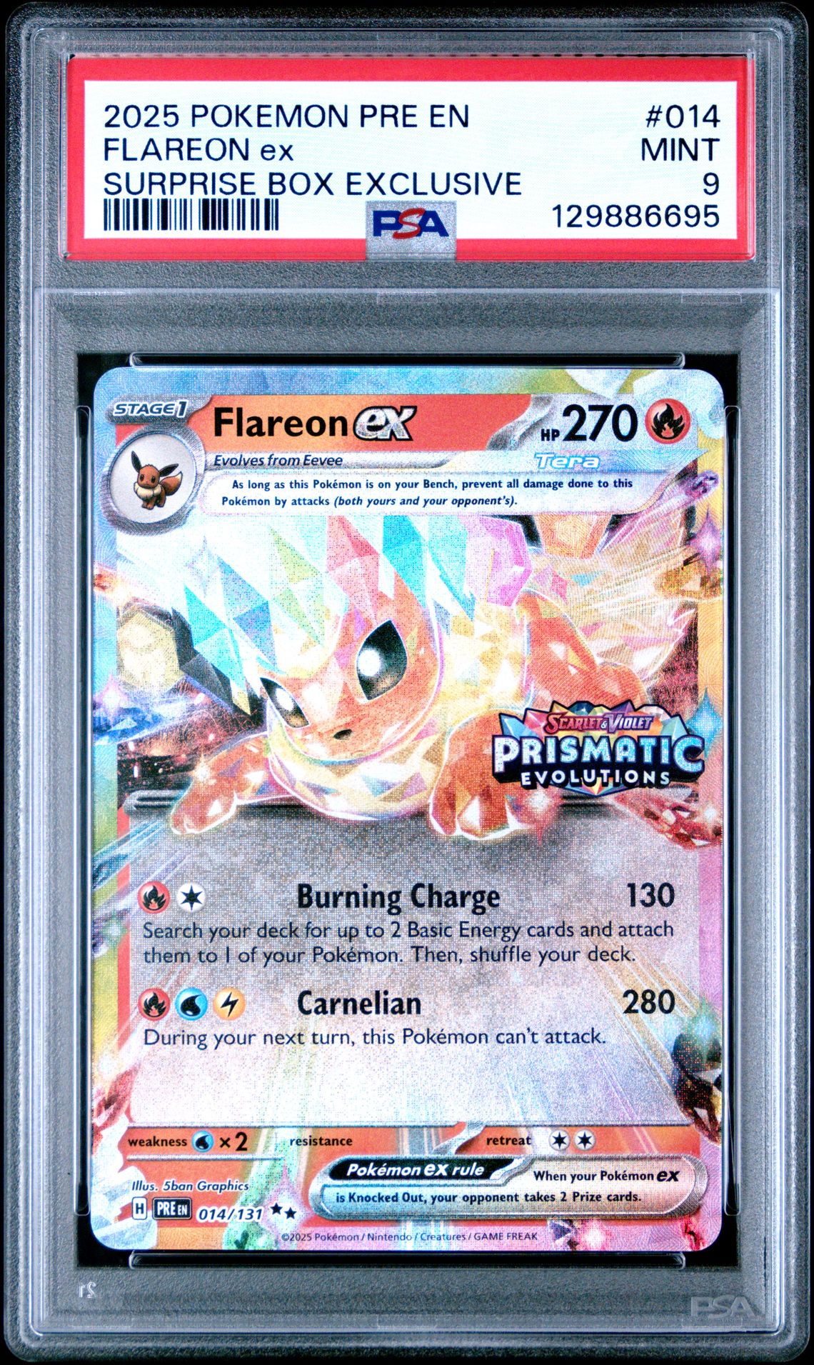 2025 Pokemon Pre En-Prismatic Evolutions Flareon Ex #014 (Surprise Box Exclusive) Mint 9 front