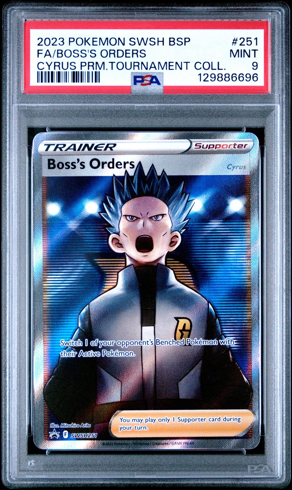 2023 Pokemon Swsh Black Star Promo Fa/Boss's Orders #251 (Cyrus Prm.tournament Coll.) Mint 9 front