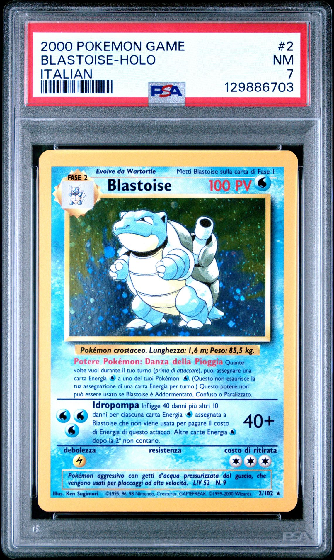 2000 Pokemon Game Blastoise-Holo #2 (Italian) Nm 7 front