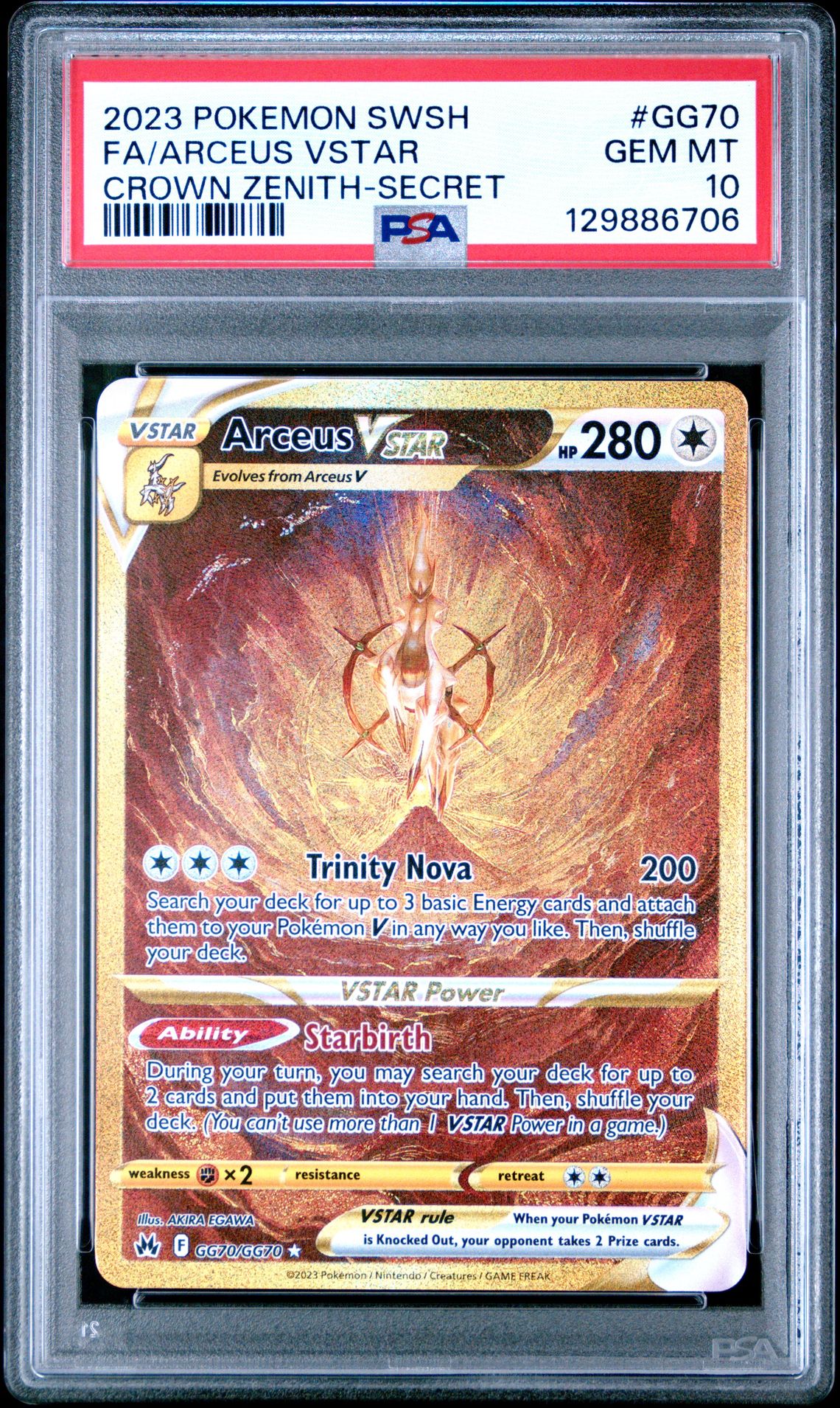 2023 Pokemon Sword And Shield Crown Zenith Fa/Arceus Vstar #Gg70 (Crown Zenith-Secret) Gem Mt 10 front