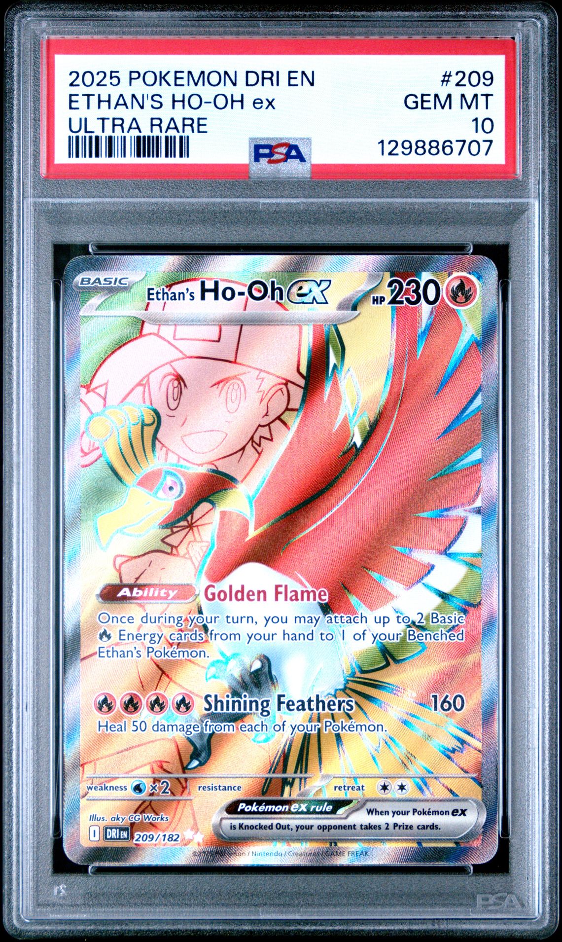 2025 Pokemon Dri En-Destined Rivals Ethan's Ho-Oh Ex #209 (Ultra Rare) Gem Mt 10 front