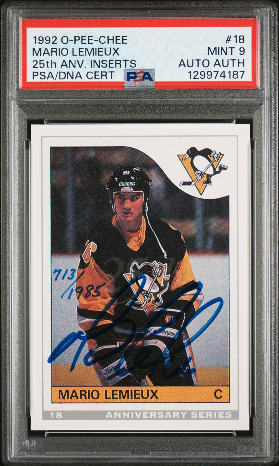 1992 O-Pee-Chee 25Th Anniversary Inserts Mario Lemieux #18 (25Th Anv. Inserts) Mint 9 front