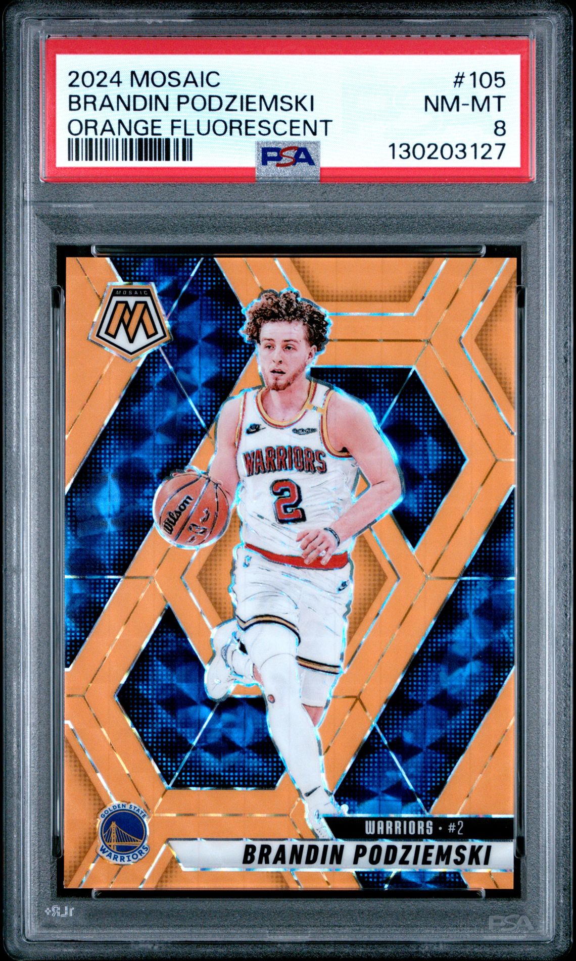 2024 Panini Mosaic Brandin Podziemski #105 (Orange Fluorescent) Nm-Mt 8 front