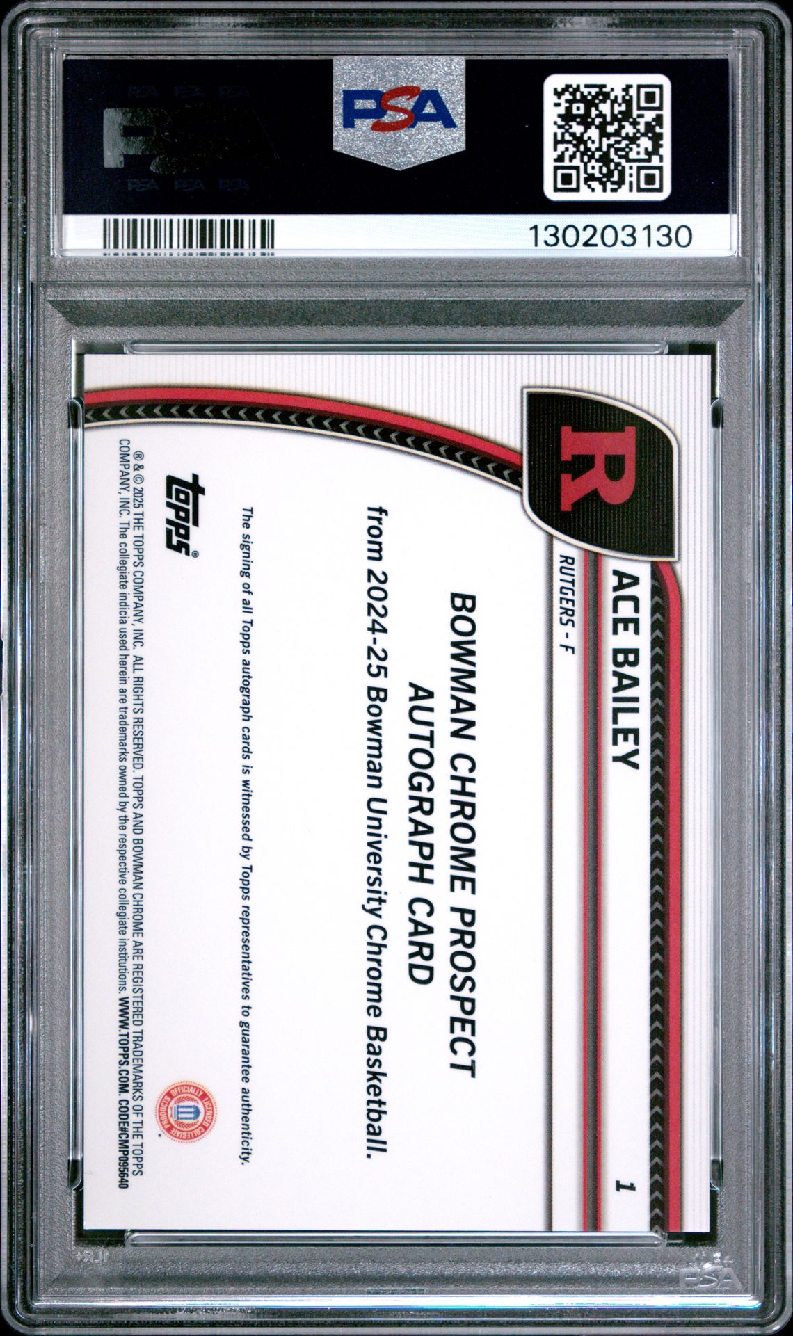 2024 Bowman Chrome University Ace Bailey #1 (Autograph-Green Shimmer) Gem Mt 10 back