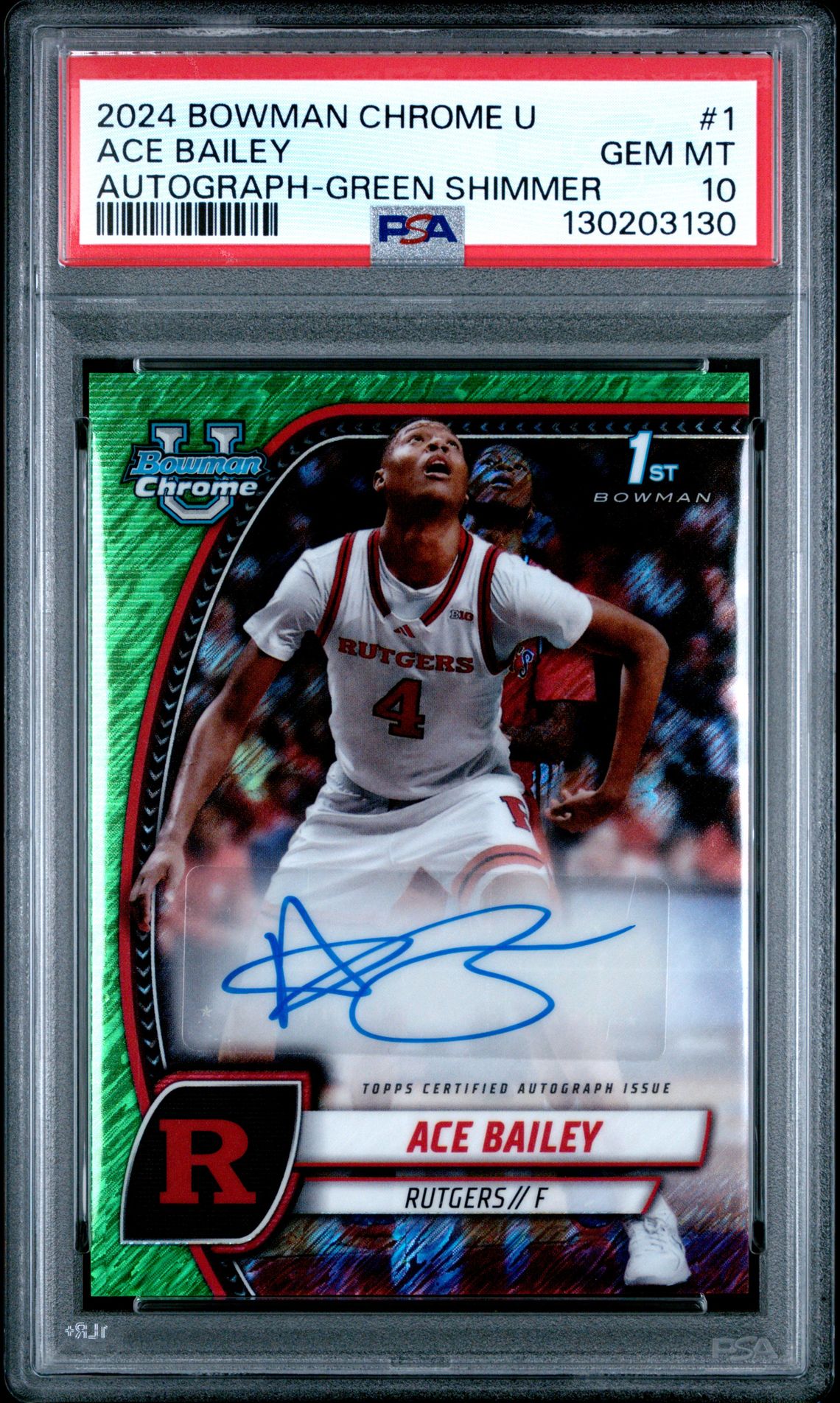 2024 Bowman Chrome University Ace Bailey #1 (Autograph-Green Shimmer) Gem Mt 10 front