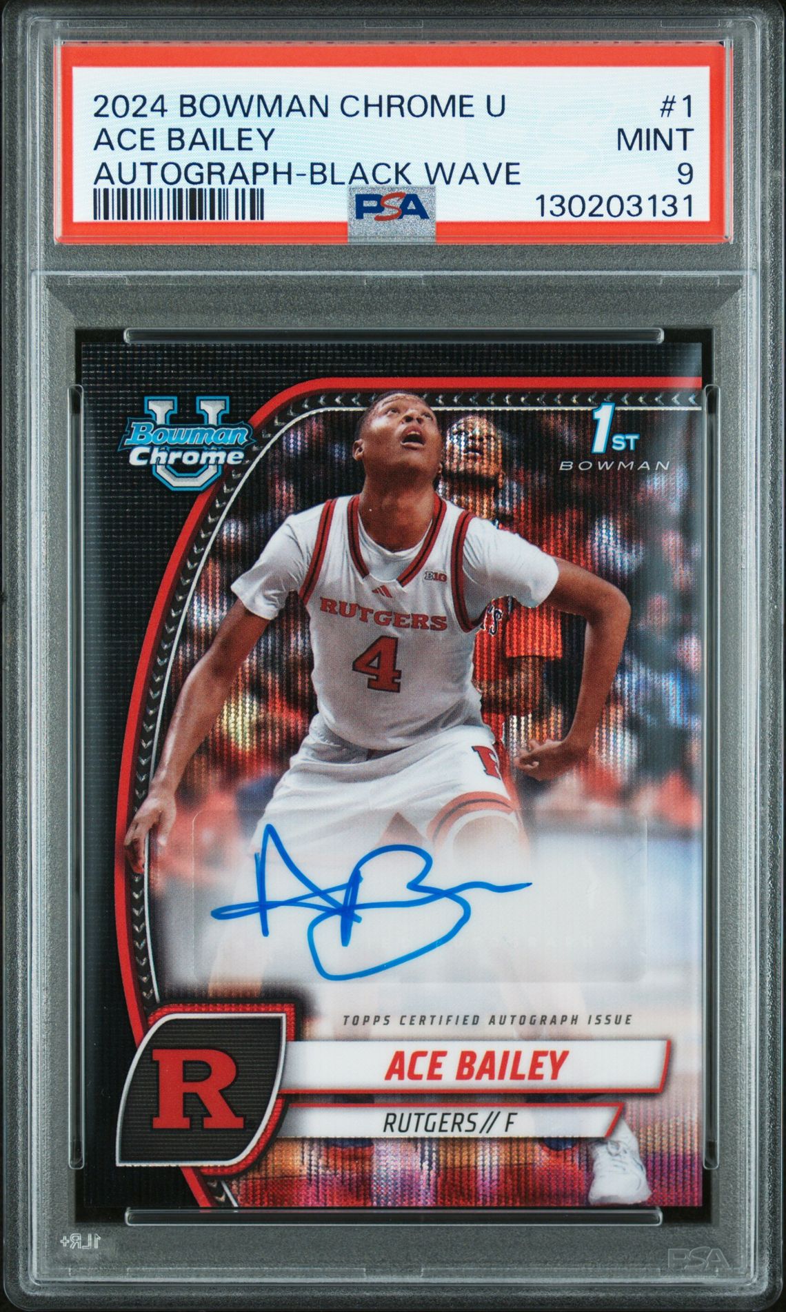 2024 Bowman Chrome University Ace Bailey #1 (Autograph-Black Wave) Mint 9 front