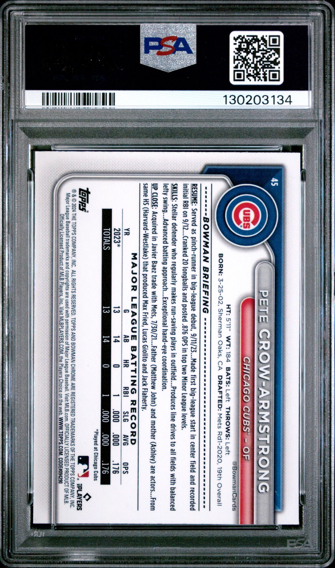 2024 Bowman Chrome Mega Box Pete Crow-Armstrong #45 Mint 9 back