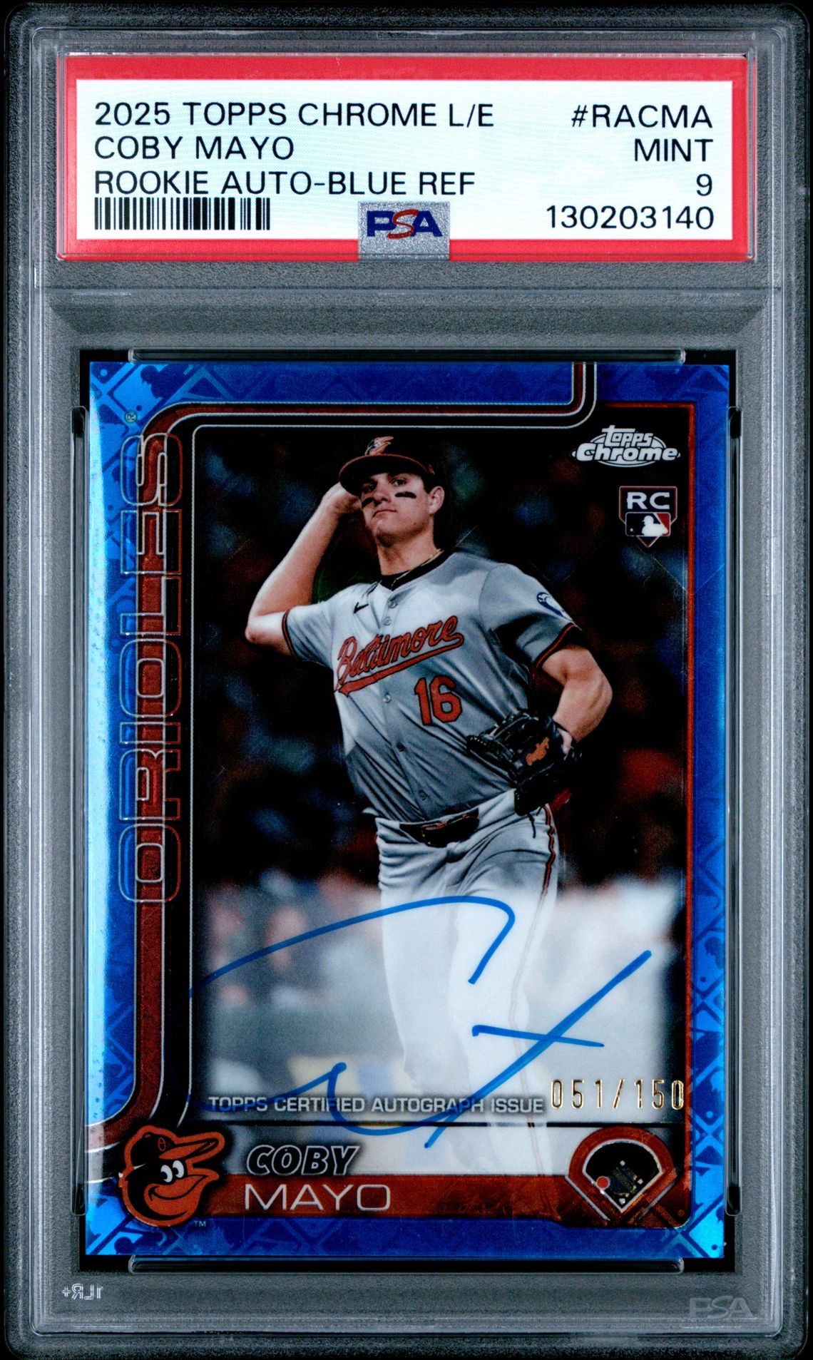 2025 Topps Chrome Logofractor Edition Rookie Autographs Coby Mayo #Racma (Rookie Auto-Blue Ref) Mint 9 front