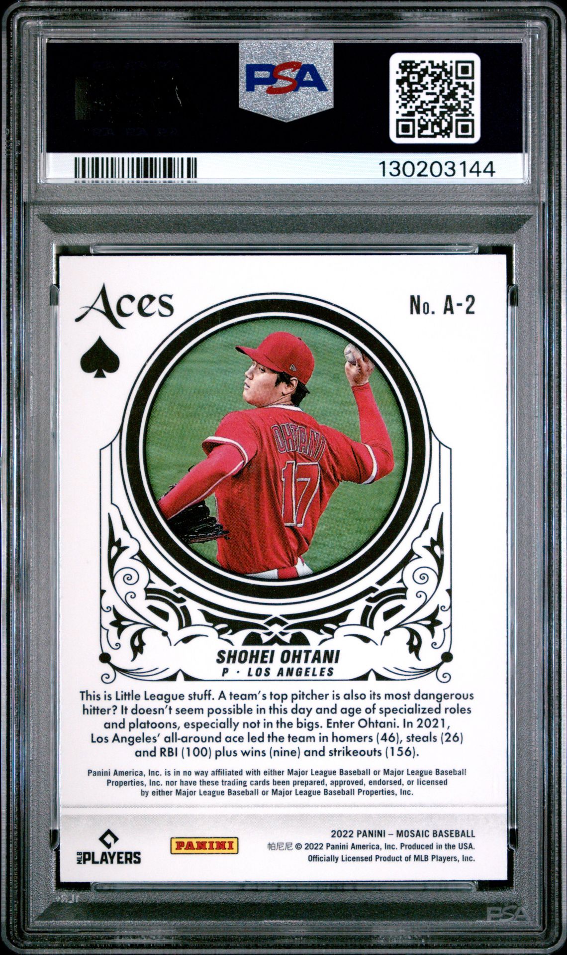 2022 Panini Mosaic Aces Shohei Ohtani #A2 (Aces) Gem Mt 10 back