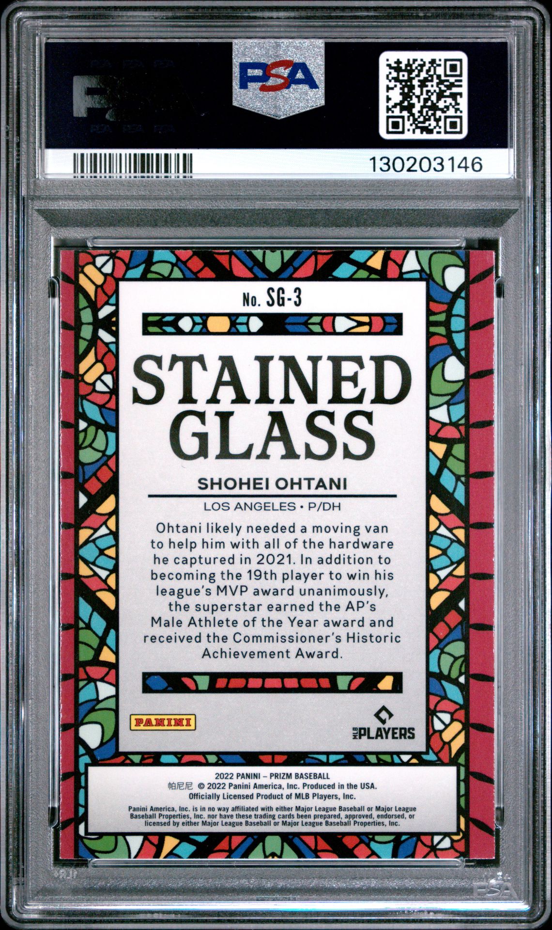 2022 Panini Prizm Stained Glass Shohei Ohtani #Sg3 (Stained Glass) Mint 9 back