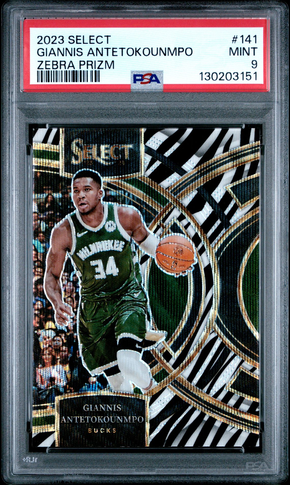 2023 Panini Select Giannis Antetokounmpo #141 (Zebra Prizm) Mint 9 front