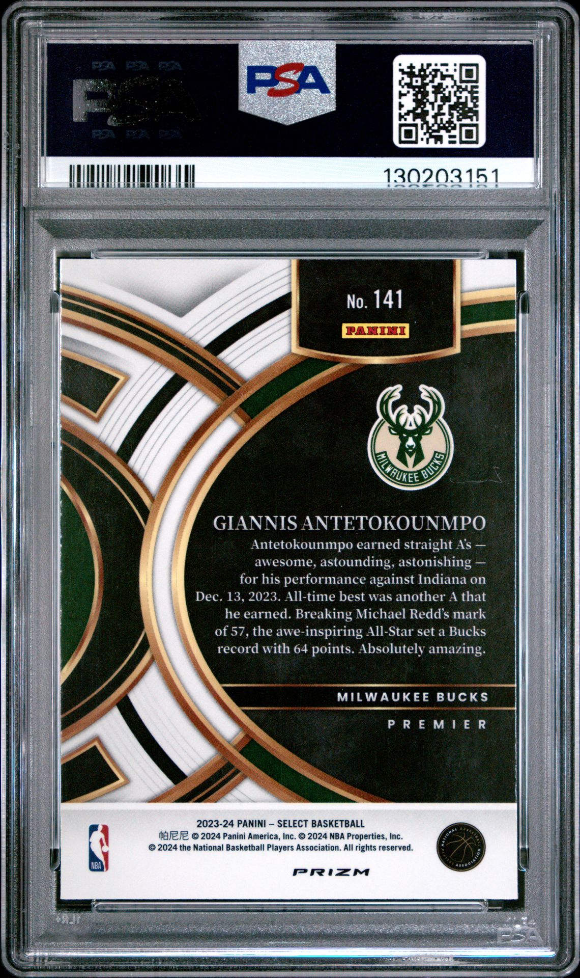 2023 Panini Select Giannis Antetokounmpo #141 (Zebra Prizm) Mint 9 back