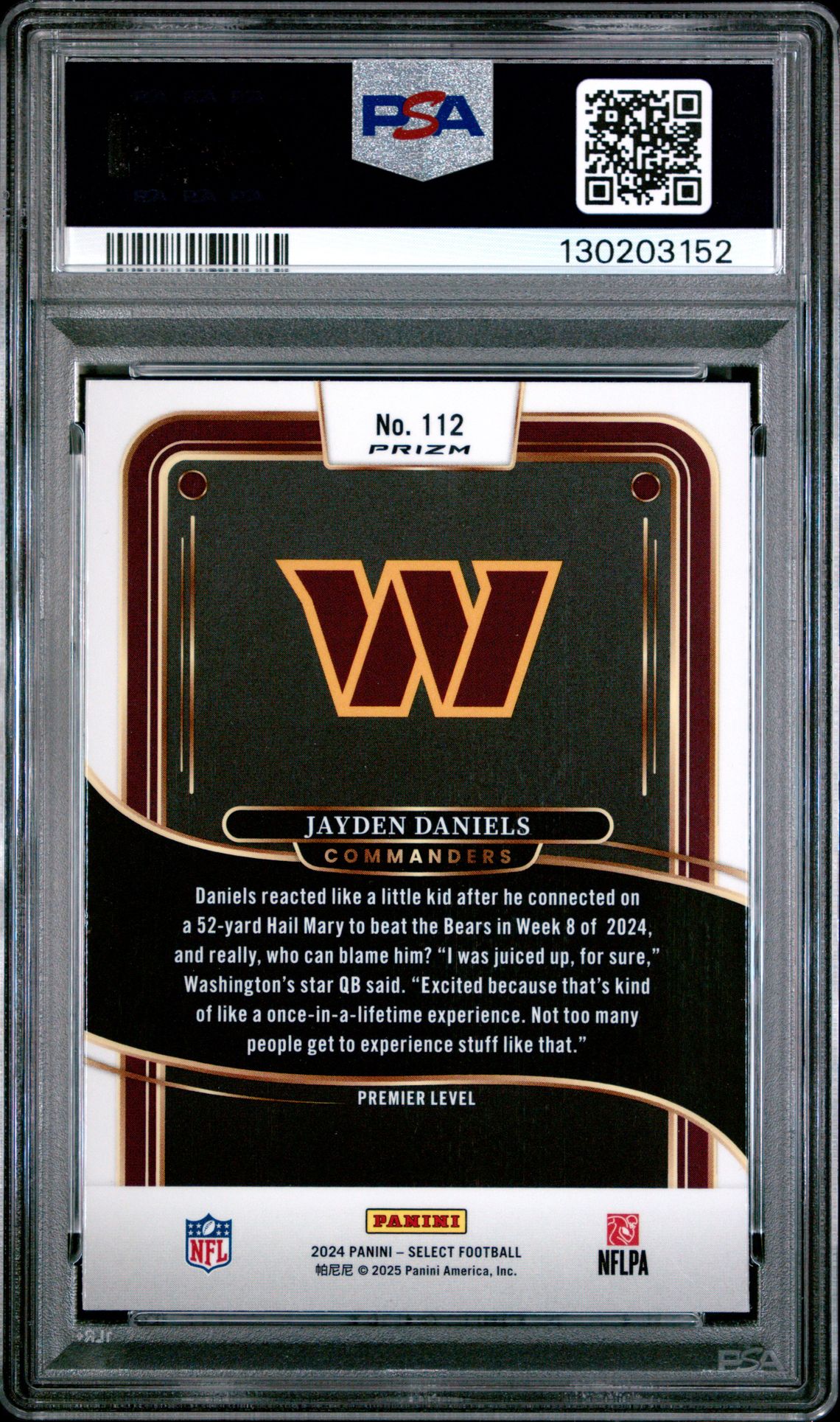 2024 Panini Select Jayden Daniels #112 (Silver Prizm) Mint 9 back