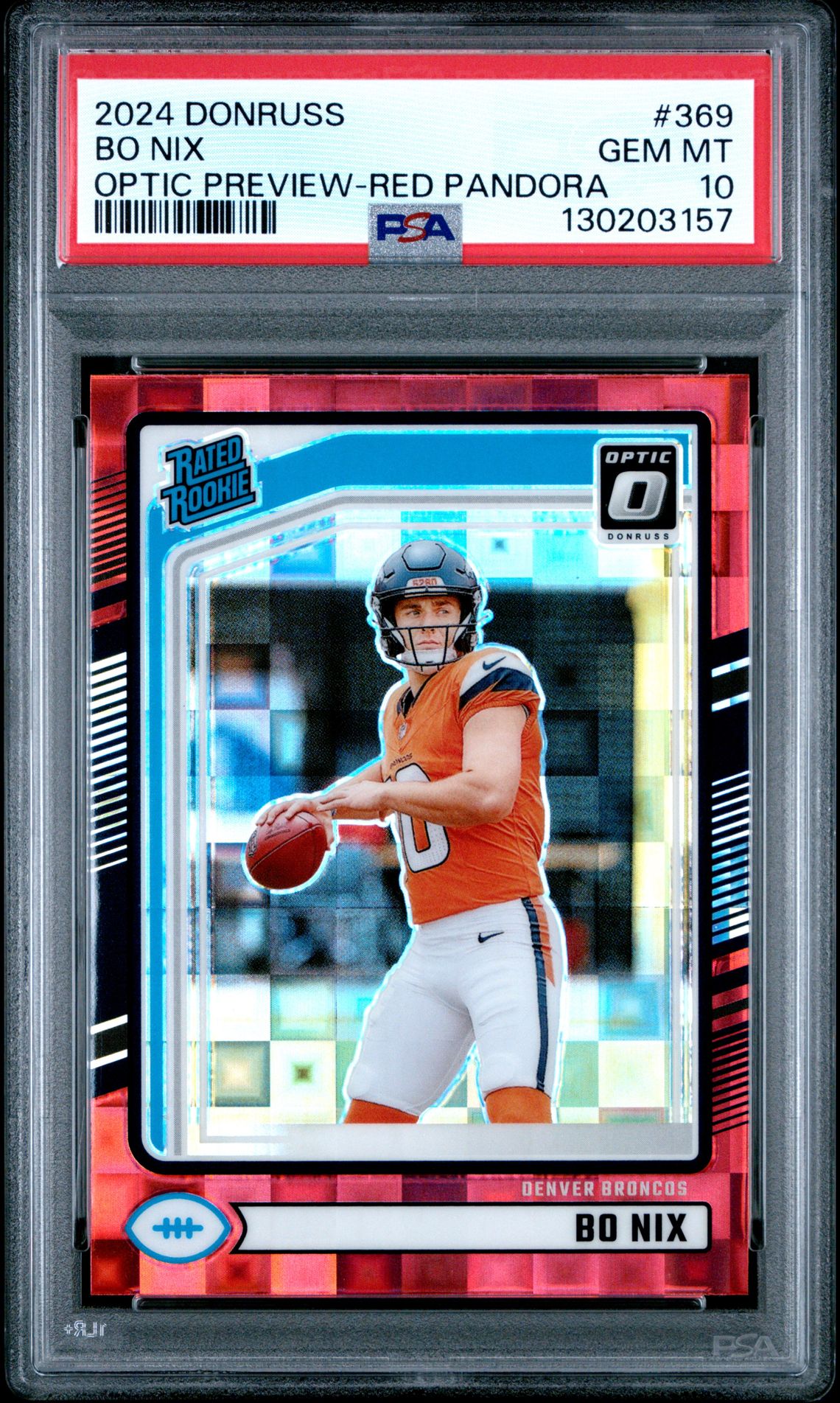2024 Panini Donruss Bo Nix #369 (Optic Preview-Red Pandora) Gem Mt 10 front