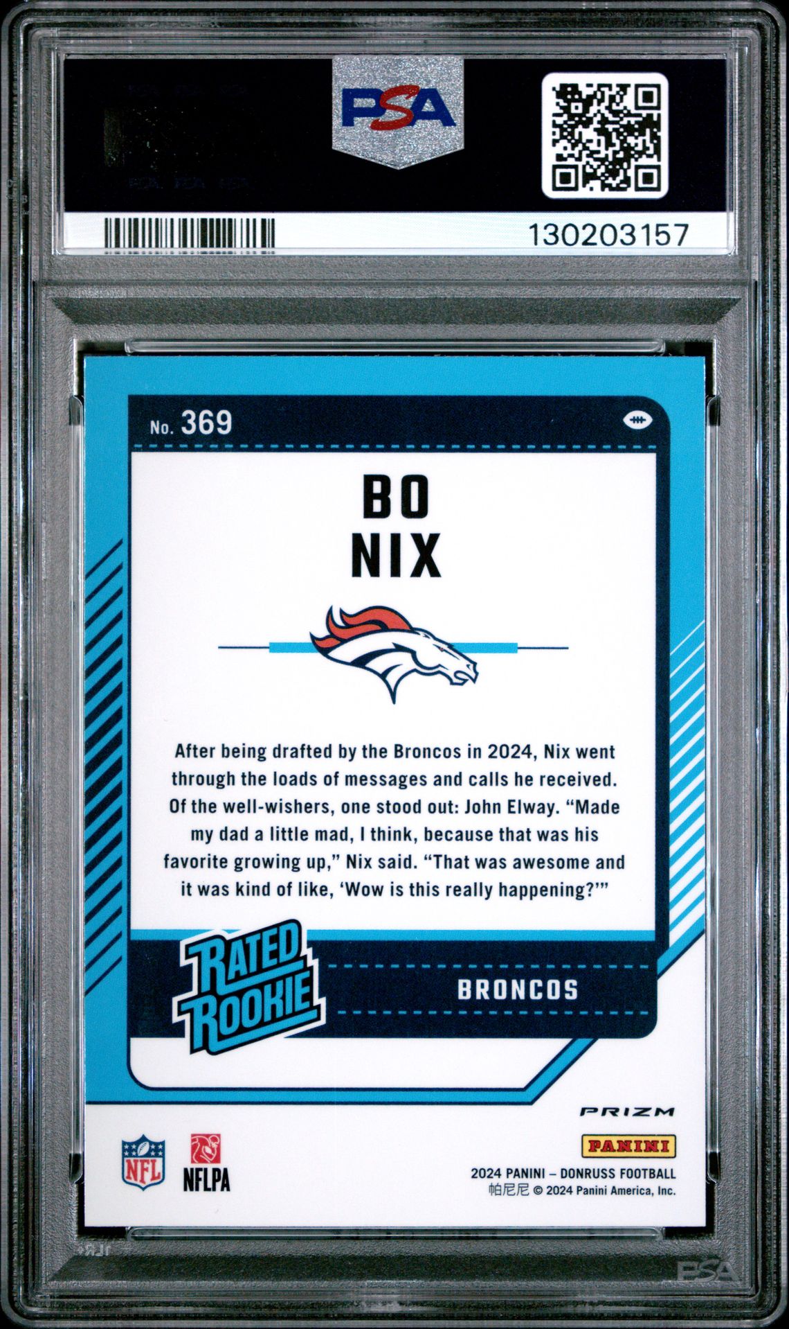 2024 Panini Donruss Bo Nix #369 (Optic Preview-Red Pandora) Gem Mt 10 back