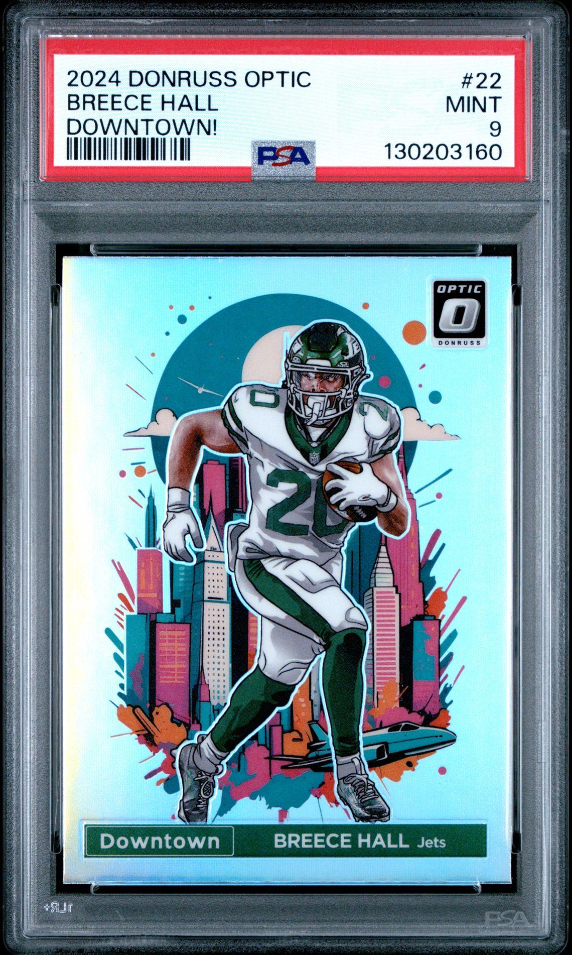 2024 Panini Donruss Optic Downtown! Breece Hall #22 Mint 9 front